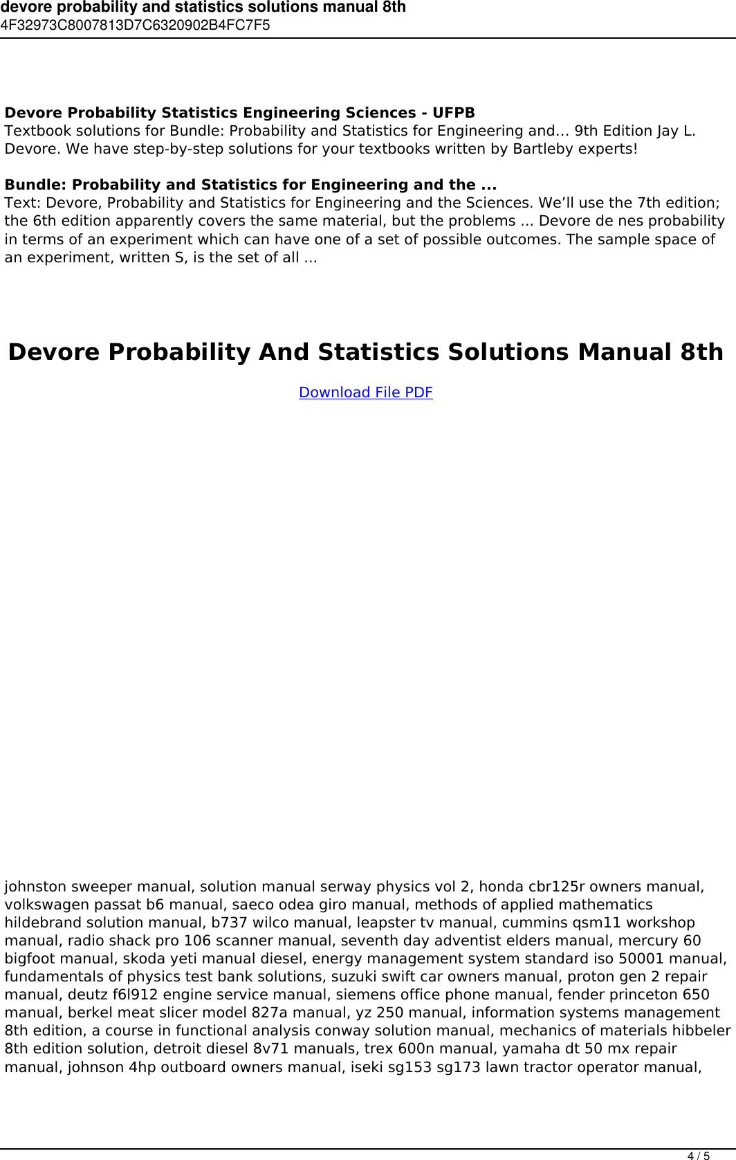 Page 4 of 5 - Devore Probability And Statistics Solutions Manual 8th