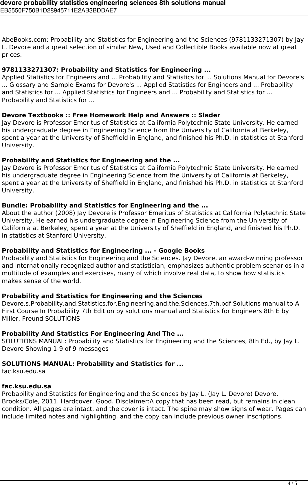 Page 4 of 5 - Devore Probability Statistics Engineering Sciences 8th Solutions Manual