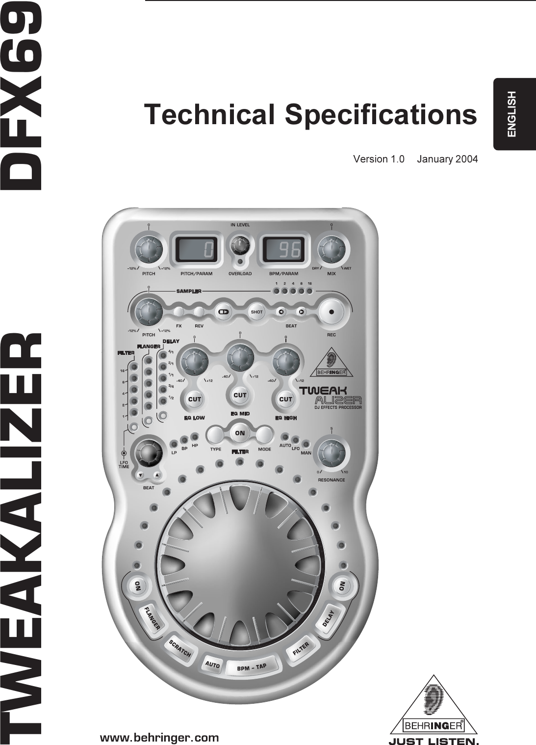 Page 1 of 3 - DFX69_SPECS_Rev_A.PMD Behringer DFX69 Specification Sheet P0192 S En