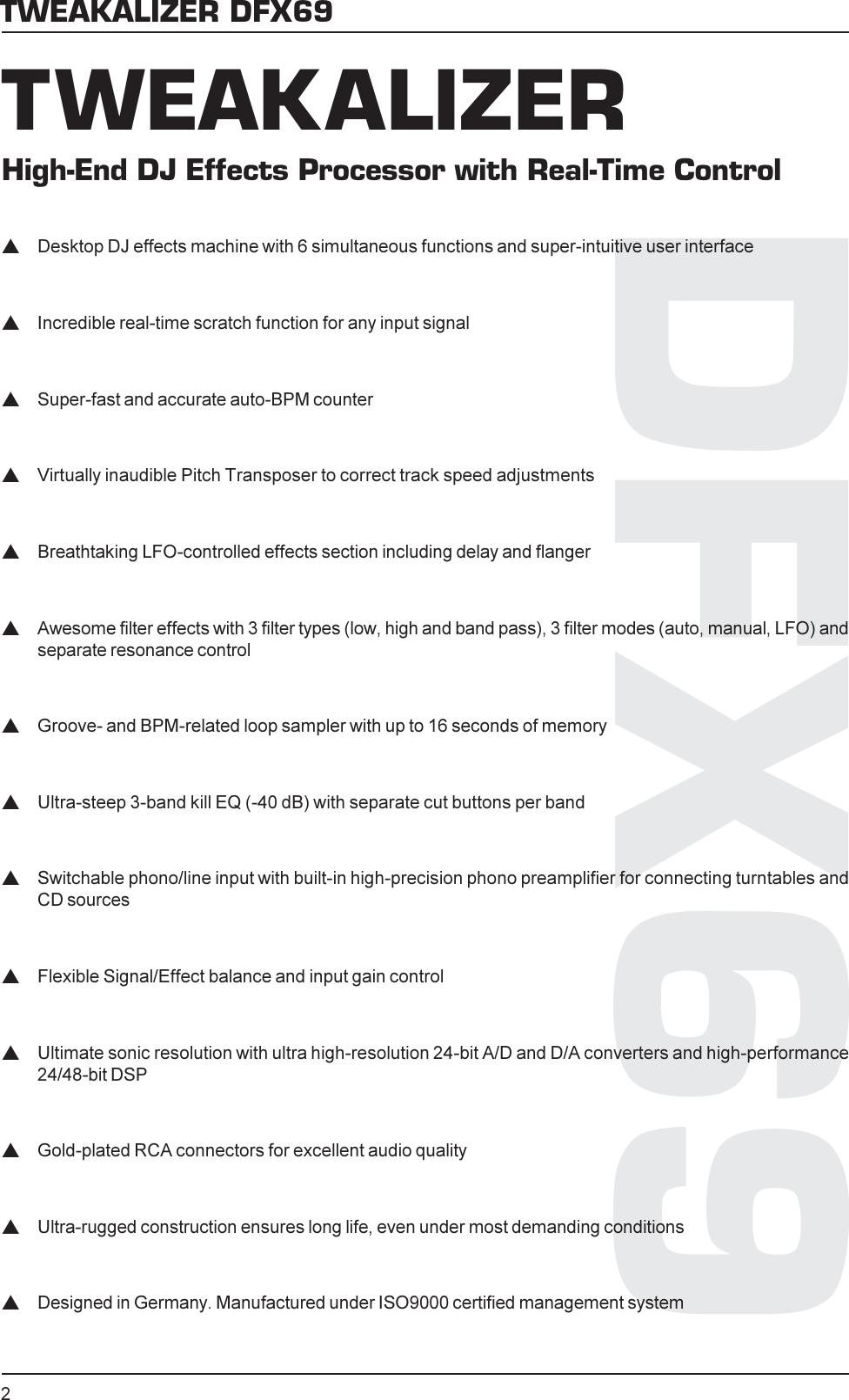 Page 2 of 3 - DFX69_SPECS_Rev_A.PMD Behringer DFX69 Specification Sheet P0192 S En