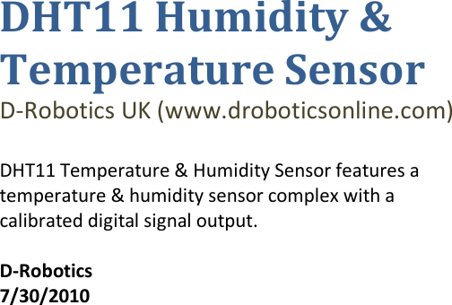 Page 1 of 10 - DHT11 - Datasheet. Www.s-manuals.com. D-robotics