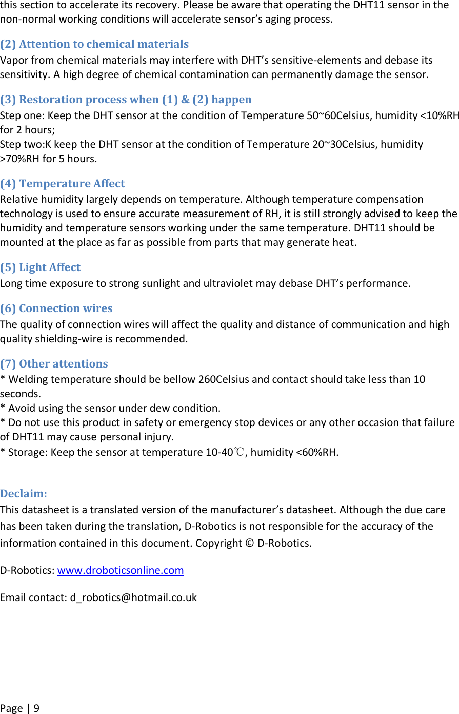 Page 9 of 10 - DHT11 - Datasheet. Www.s-manuals.com. D-robotics