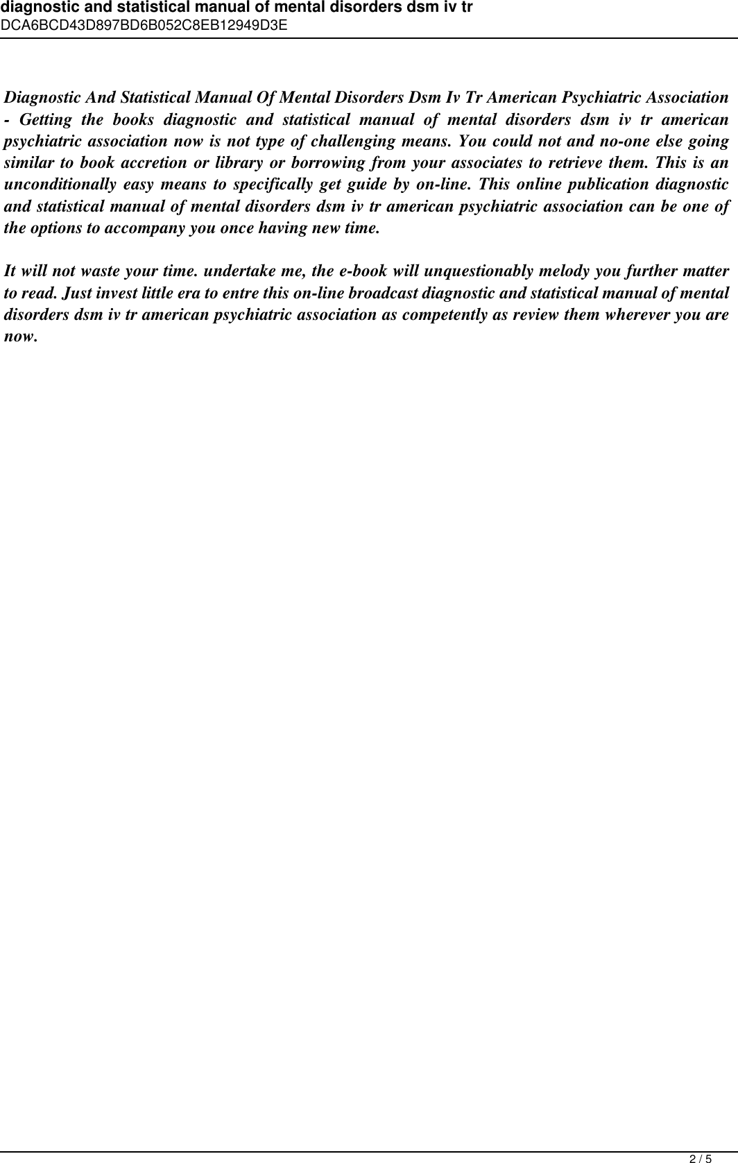 Page 2 of 5 - Diagnostic And Statistical Manual Of Mental Disorders Dsm Iv Tr American Psychiatric Association