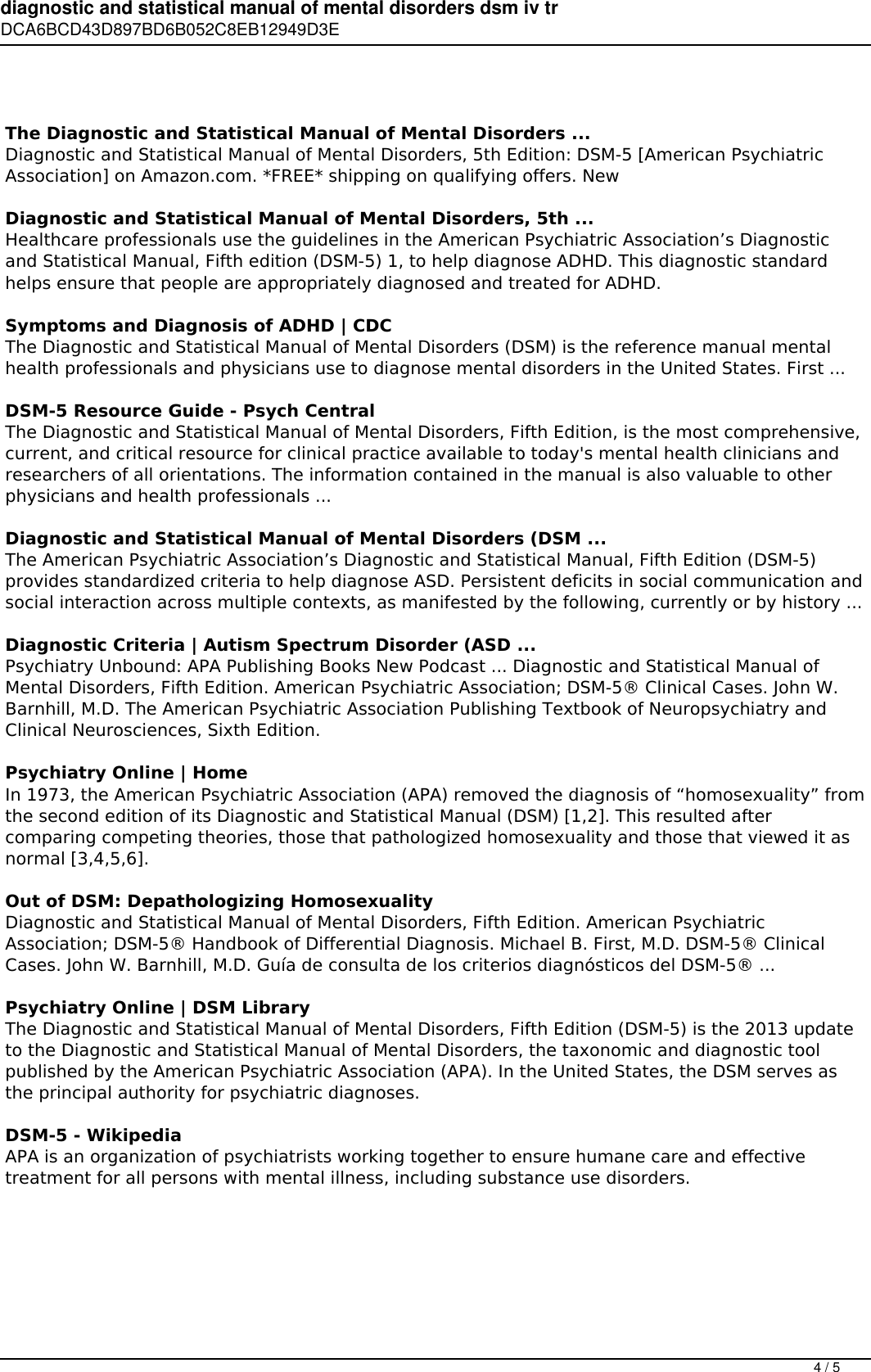 Page 4 of 5 - Diagnostic And Statistical Manual Of Mental Disorders Dsm Iv Tr American Psychiatric Association