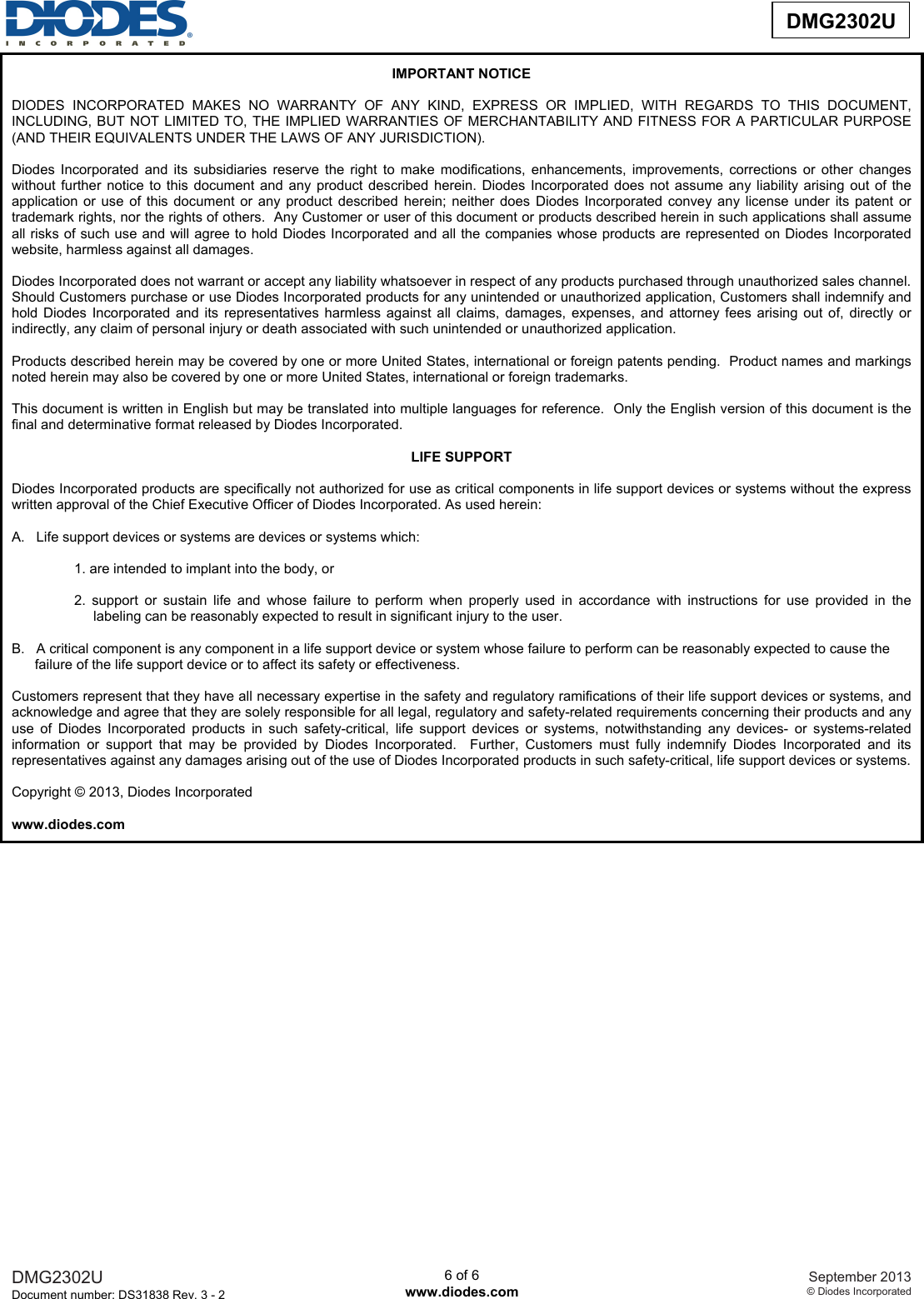 Page 6 of 7 - DMG2302U - Datasheet. Www.s-manuals.com. Diodes