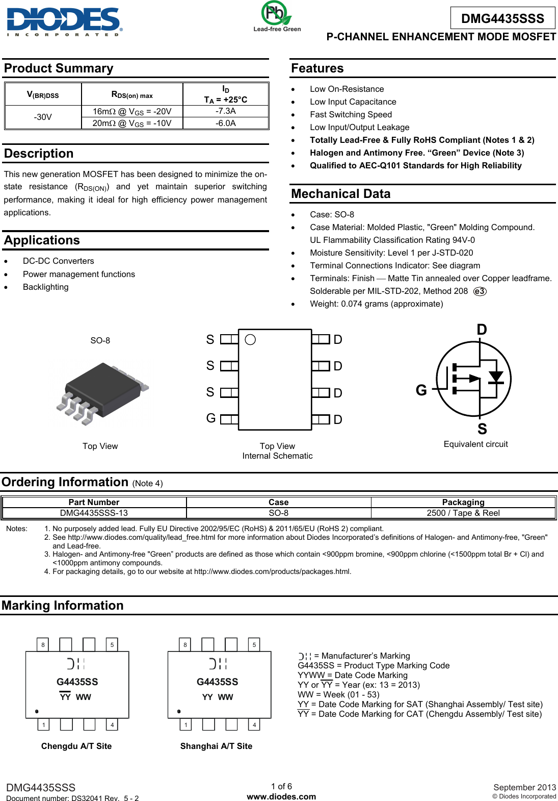 DMG4435SSS Datasheet. Www.s manuals.com. R5 2 Diodes