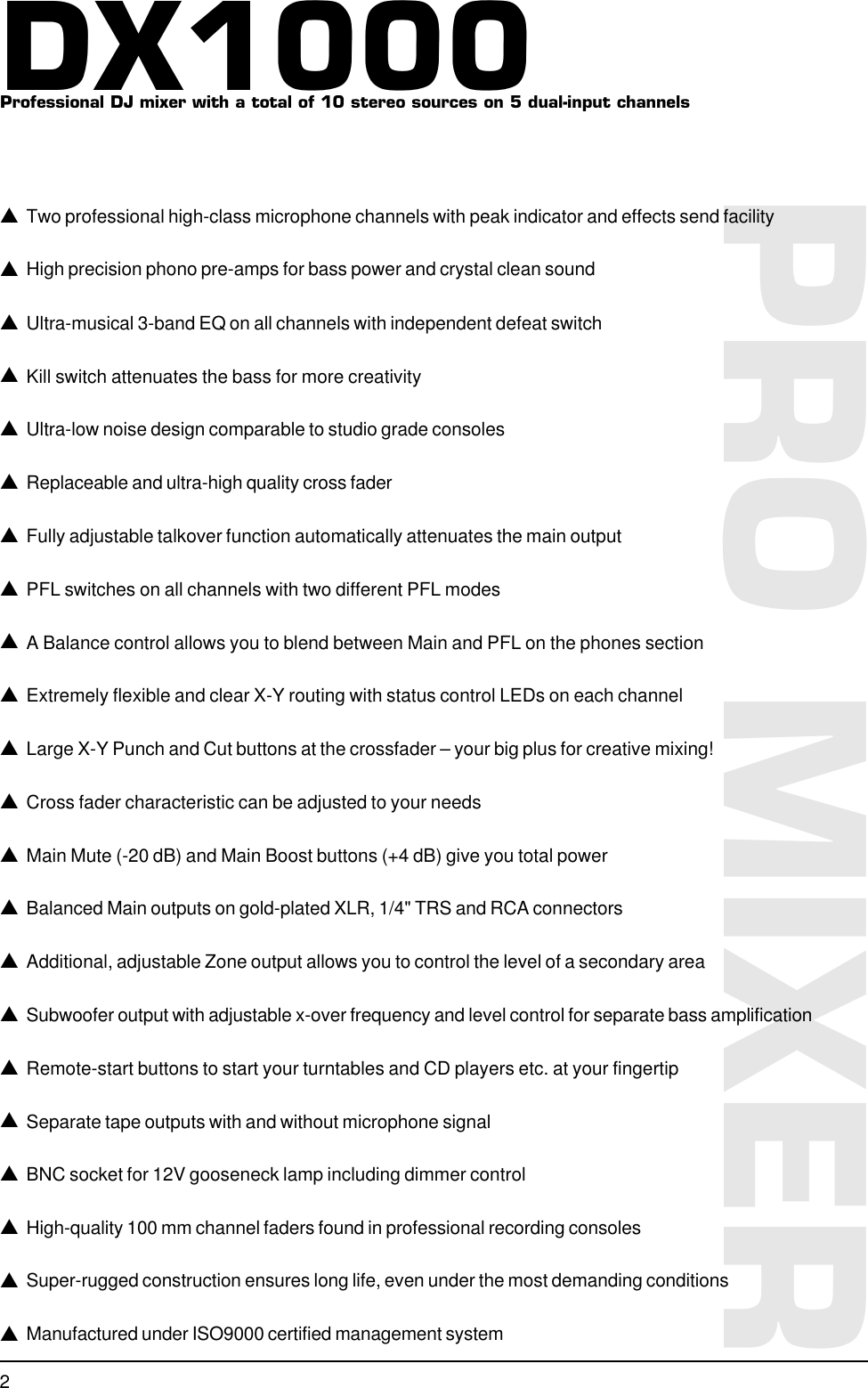 Page 2 of 5 - PRO MIXER DX1000 Behringer Specification Sheet P0051 S En