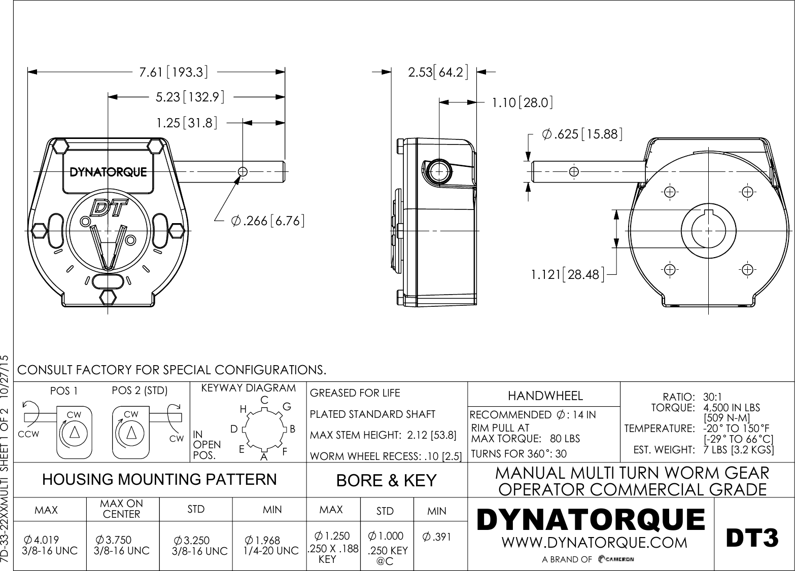 Page 1 of 2 - 7D-33-22XXMULTI Dynatorque-multi-turn-worm-gear-operators-dt3-drawing