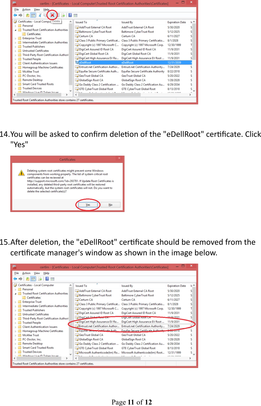 Page 11 of 12 - E Dell Root Cert Removal Instructions