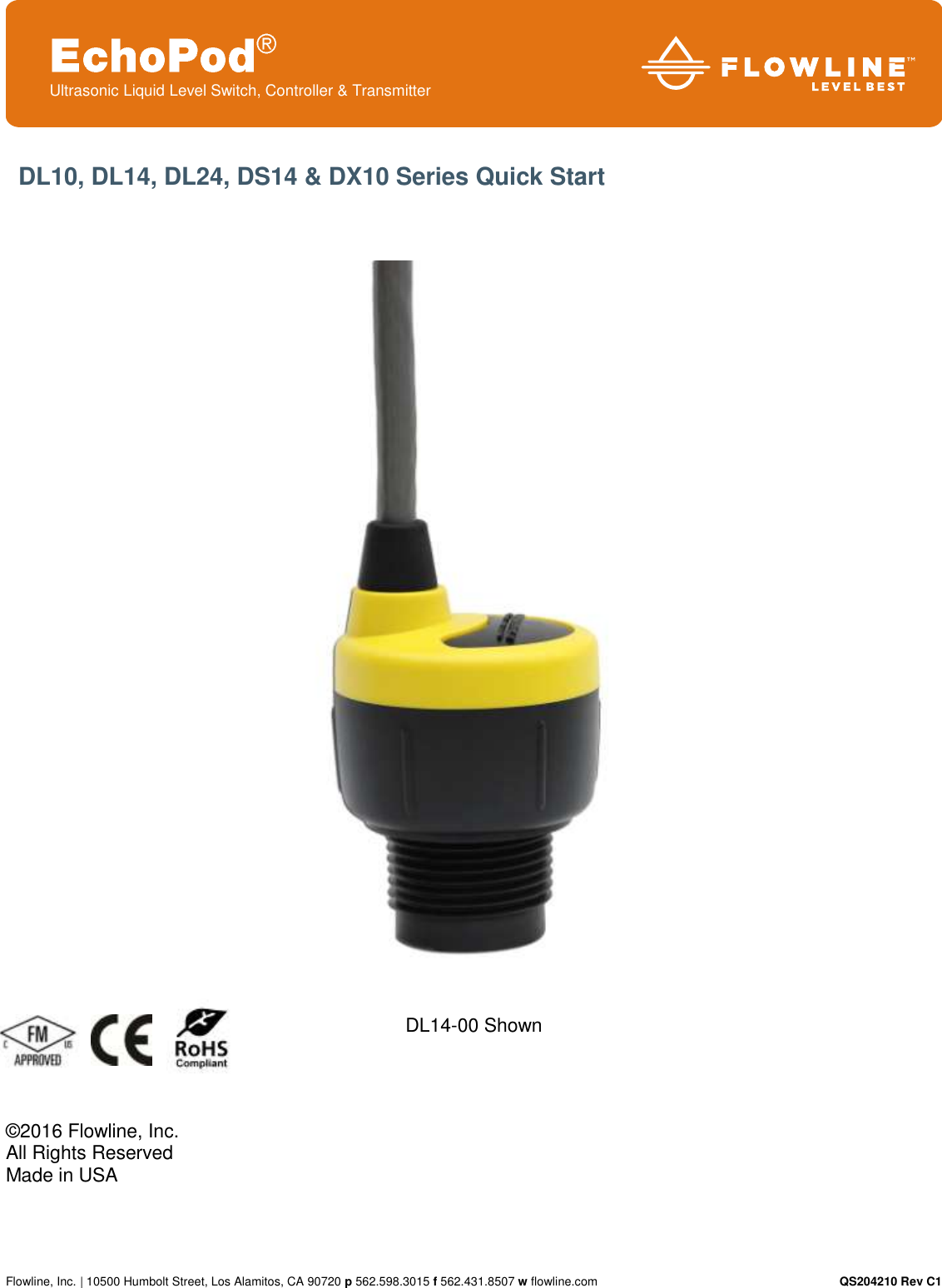 Page 1 of 12 - FEATURE Echo Pod DL10-(XX) Quick Start Guide Echopod Dl10 Dl14 Dl24 Qsg