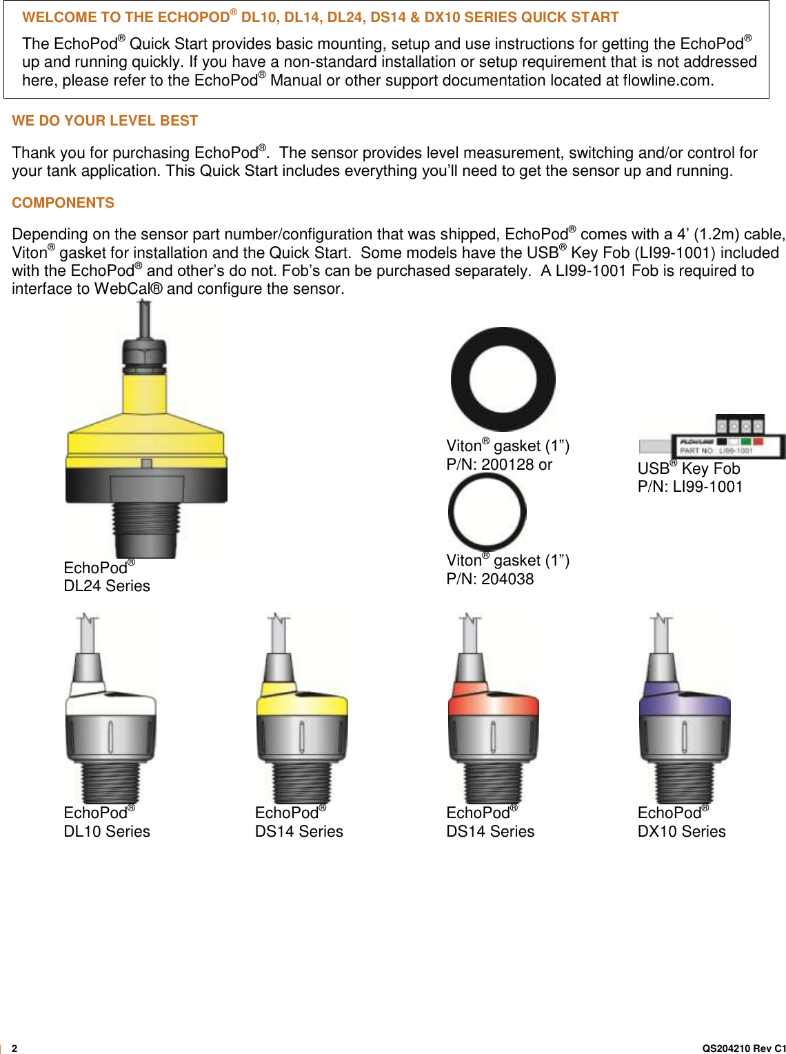 Page 2 of 12 - FEATURE Echo Pod DL10-(XX) Quick Start Guide Echopod Dl10 Dl14 Dl24 Qsg