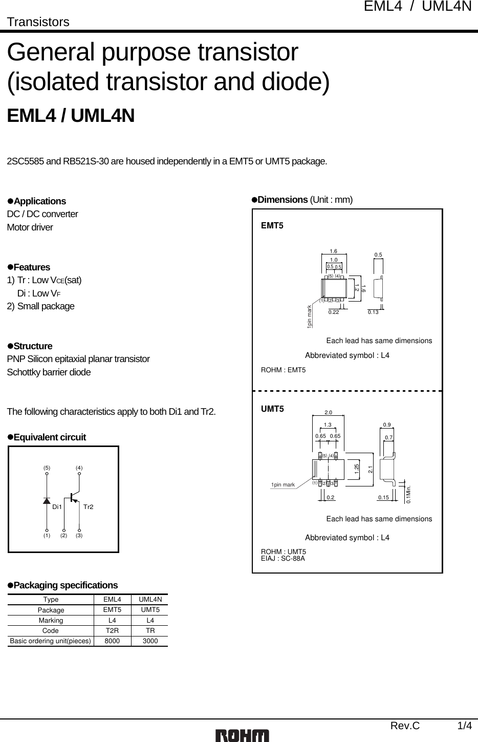 Page 1 of 6 - EML4, UML4N - Datasheet. Www.s-manuals.com. Rohm