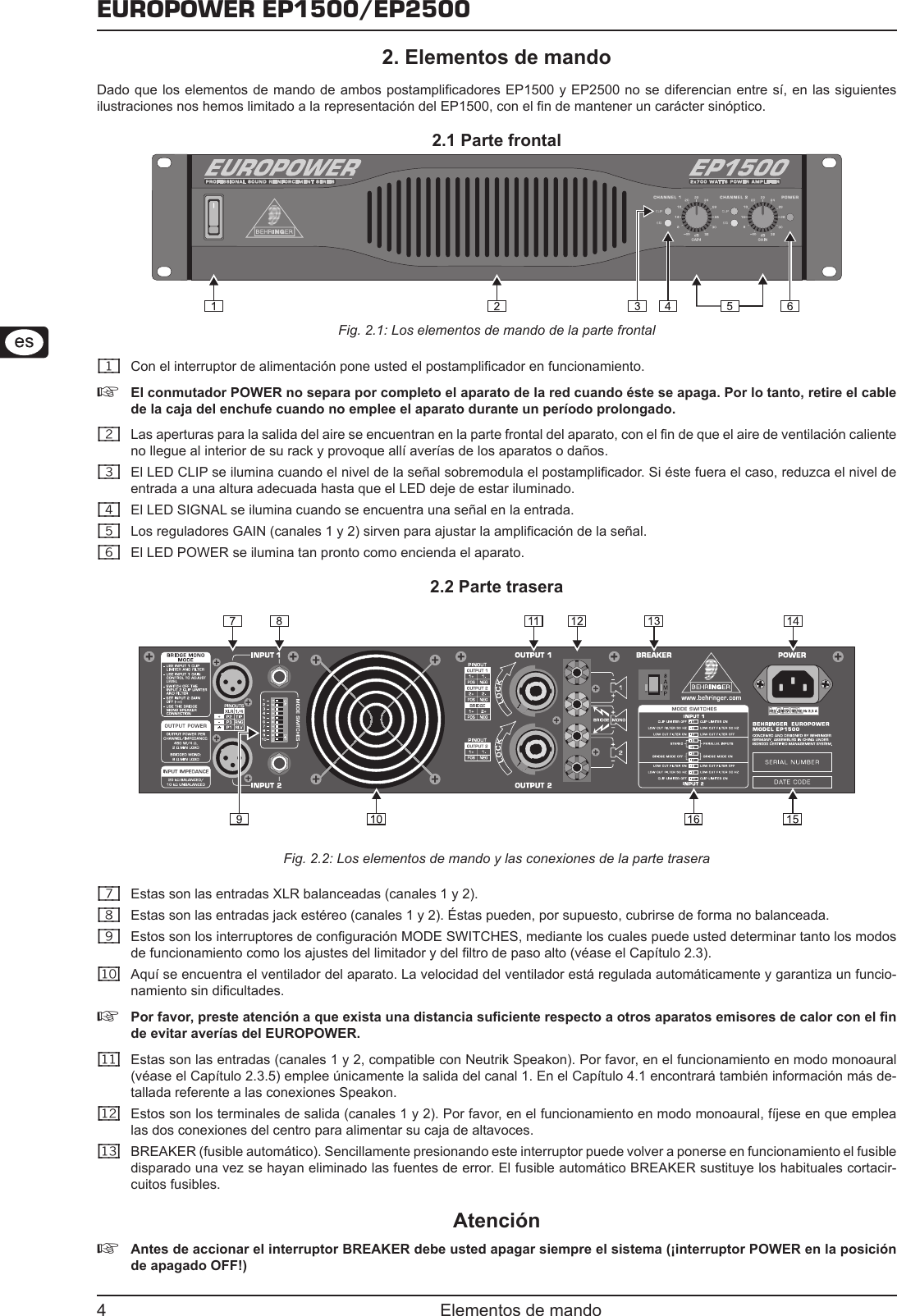 Page 4 of 10 - Behringer EP2500 User Manual (Spanish) P0183 M Es