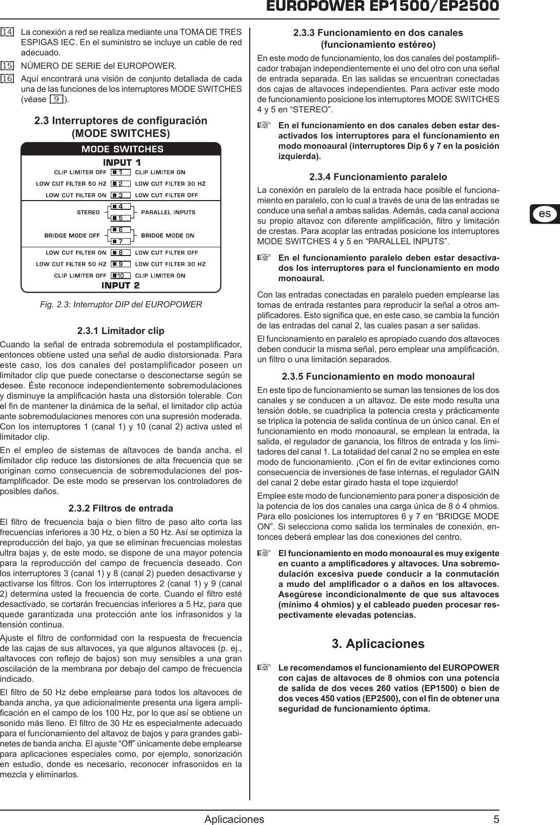 Page 5 of 10 - Behringer EP2500 User Manual (Spanish) P0183 M Es