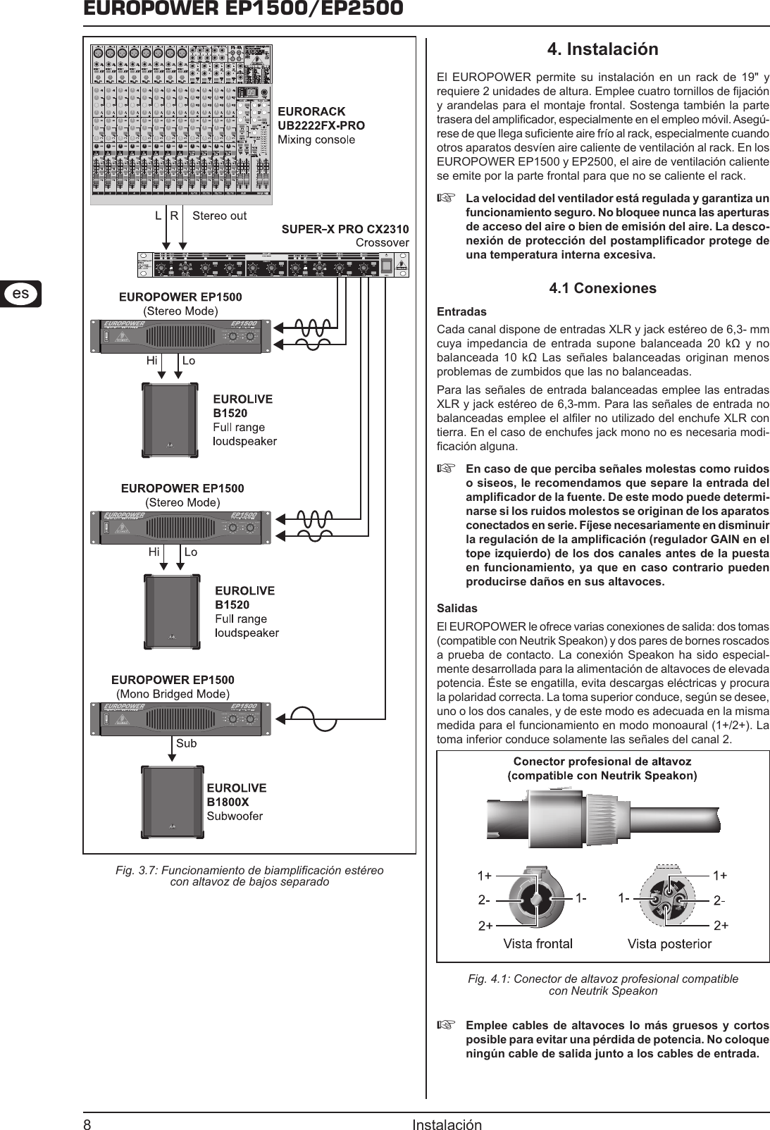 Page 8 of 10 - Behringer EP2500 User Manual (Spanish) P0183 M Es