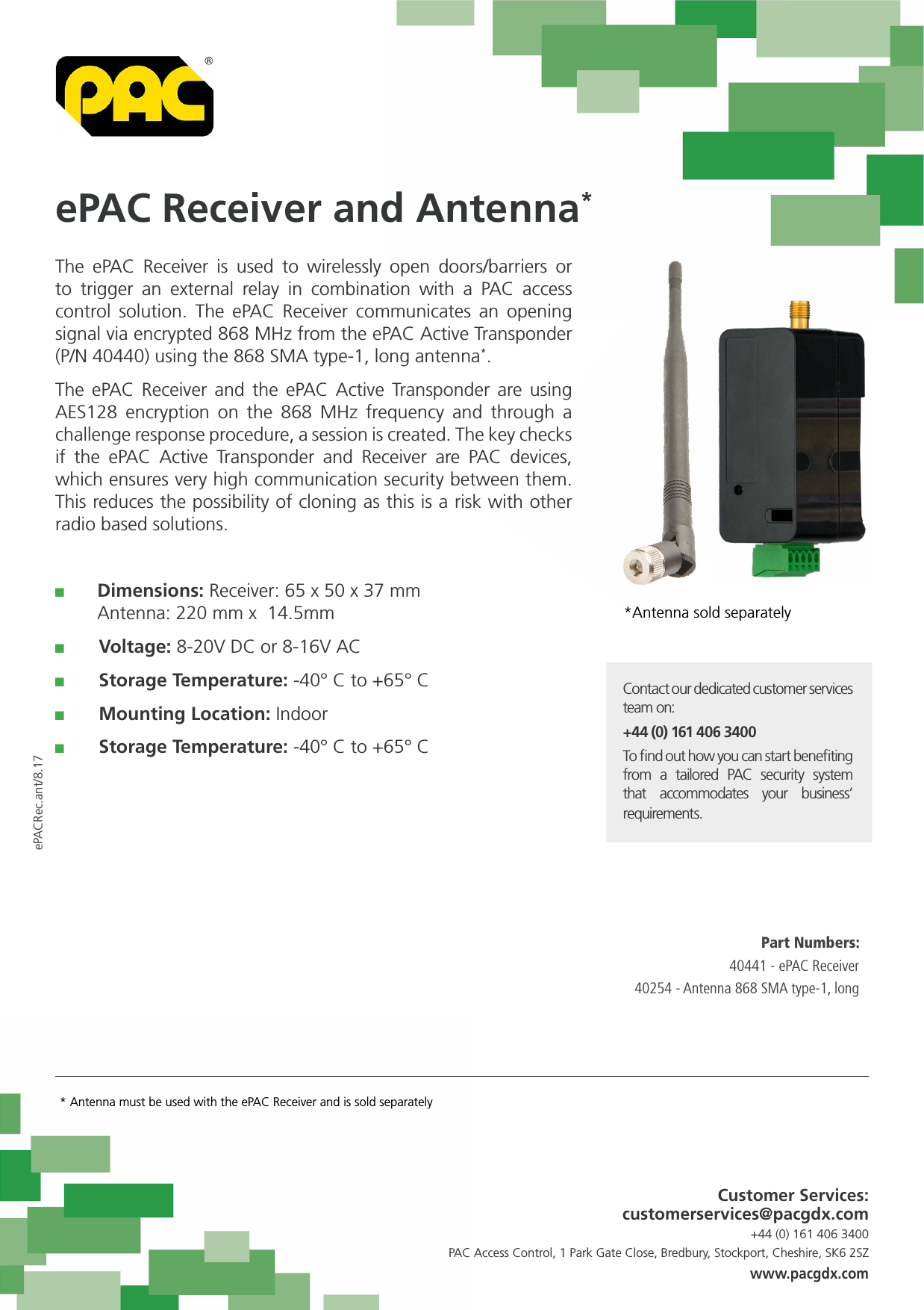 Page 1 of 1 - Epac_receiver_and_antenna_datasheet Epac Receiver And Antenna Datasheet