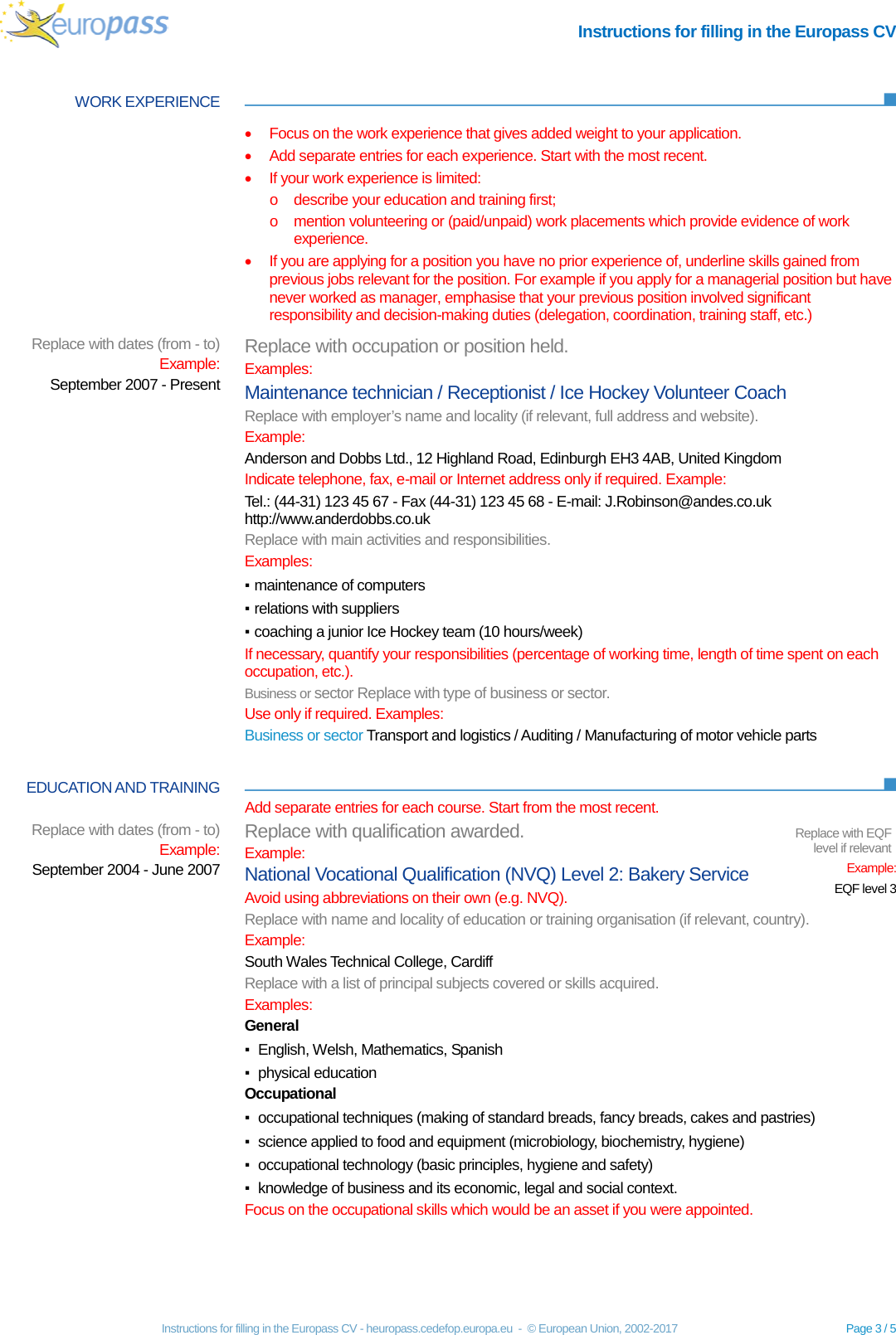 Page 3 of 5 - Europass CV Instructions En