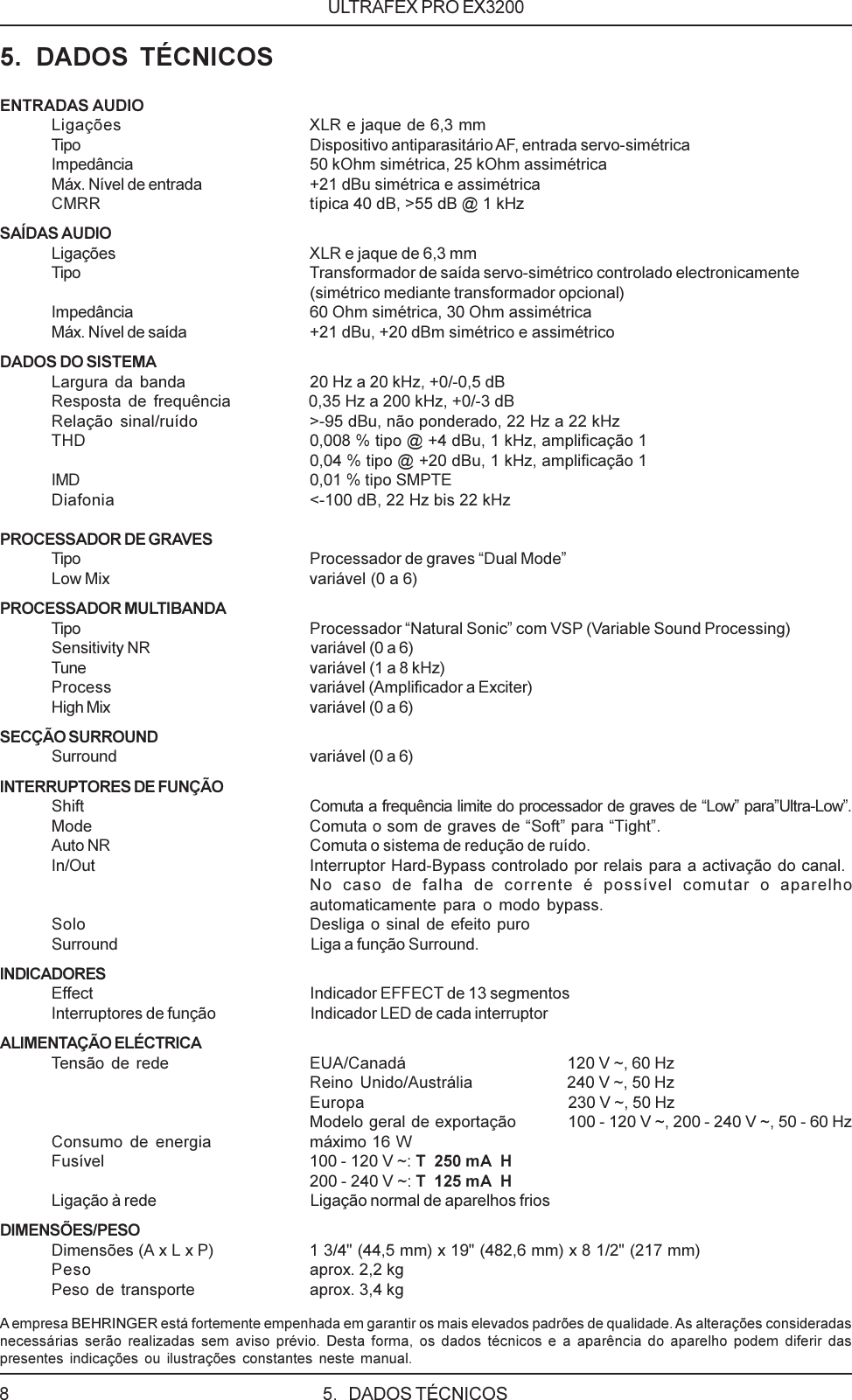 Data Manshrt Ex30 Por Rev B P65 Behringer Ex30 User Manual Portuguese P0046 M Pt