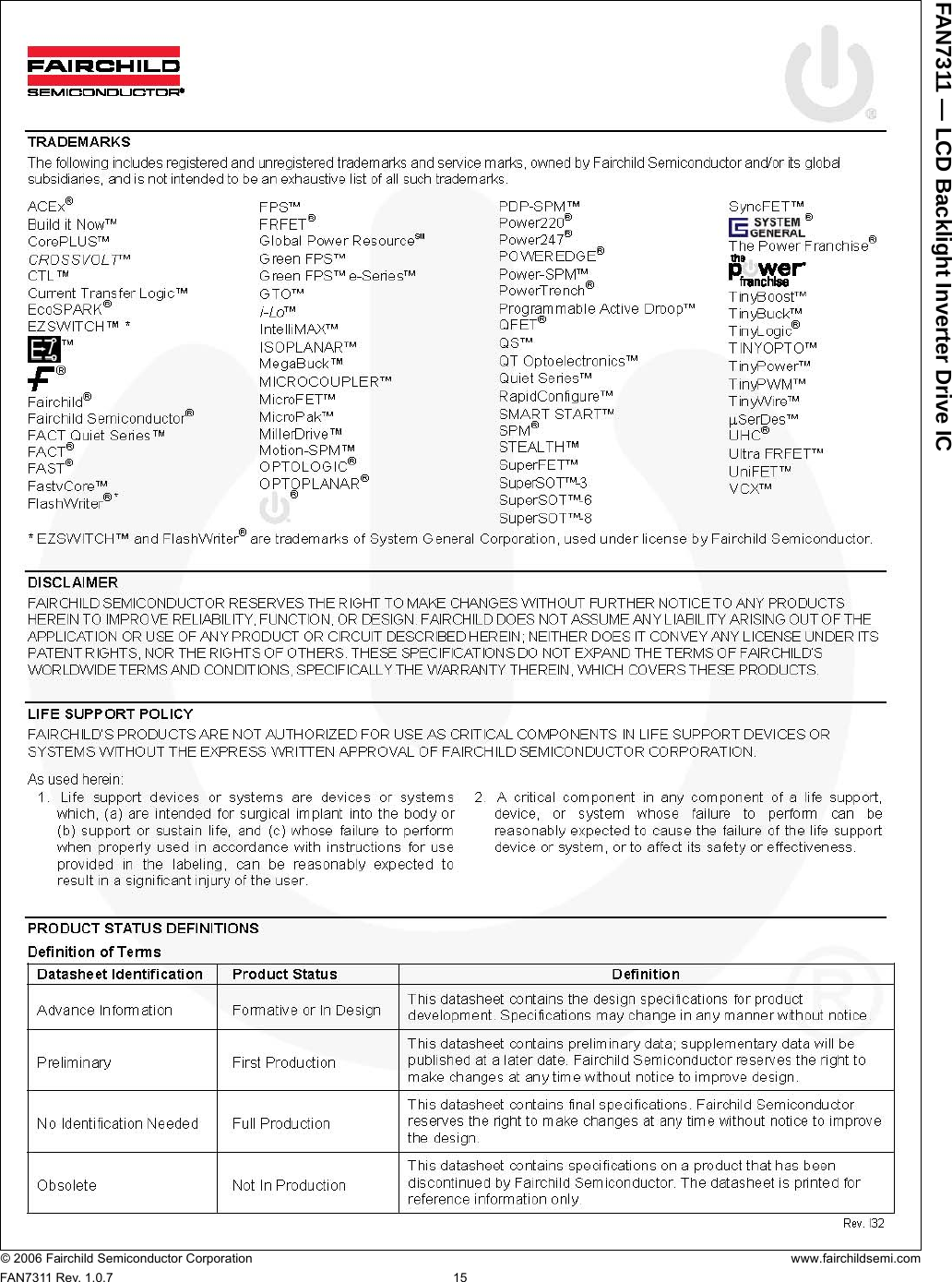 FAN7311 Datasheet. Www.s manuals.com. R1.0.7 Fairchild