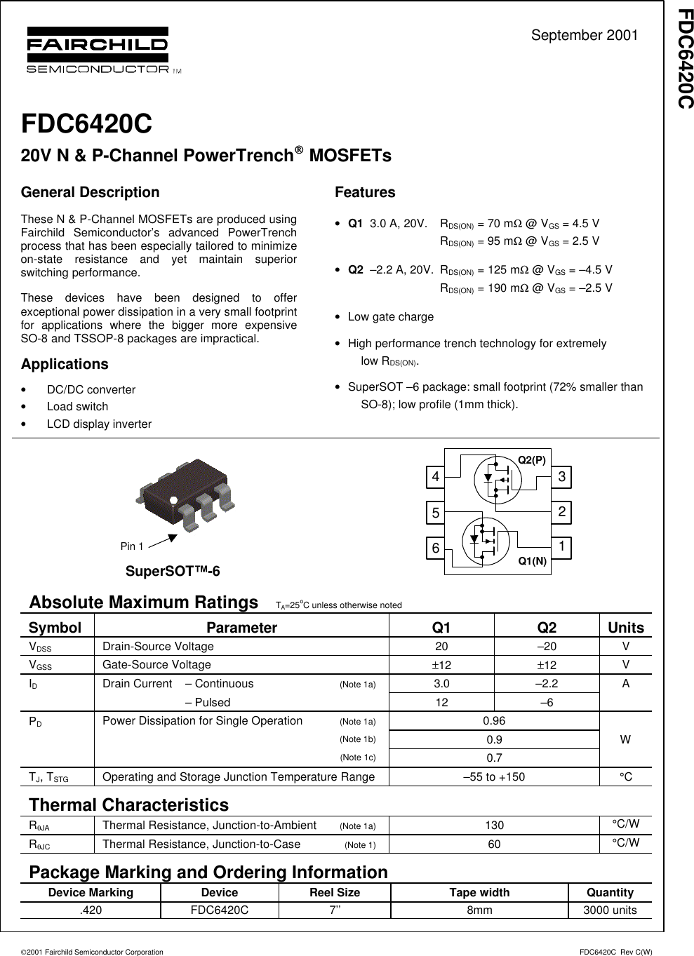 Page 1 of 9 - FDC6420C - Datasheet. Www.s-manuals.com. Rc Fairchild
