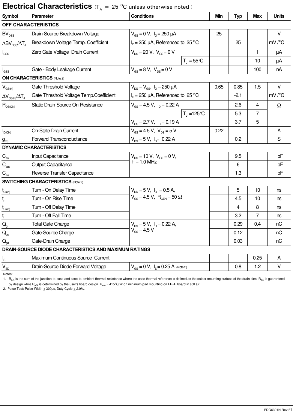 Page 2 of 9 - FDG6301N - Datasheet. Www.s-manuals.com. Fairchild