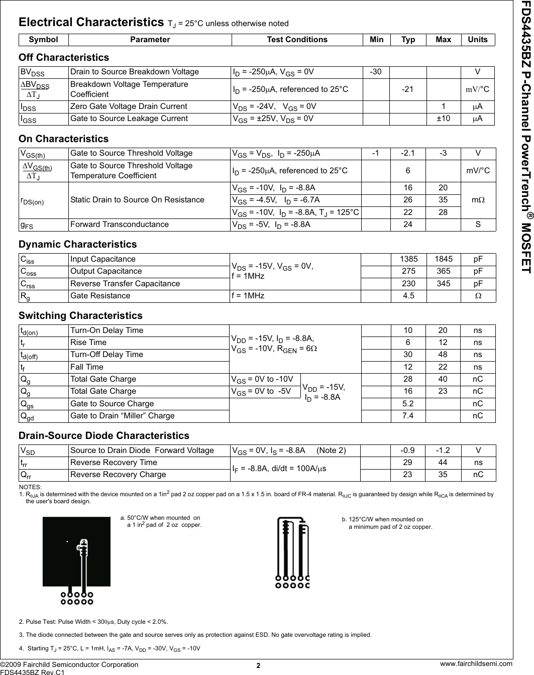 Page 2 of 7 - FDS4435BZ - Datasheet. Www.s-manuals.com. Rc1 Fairchild