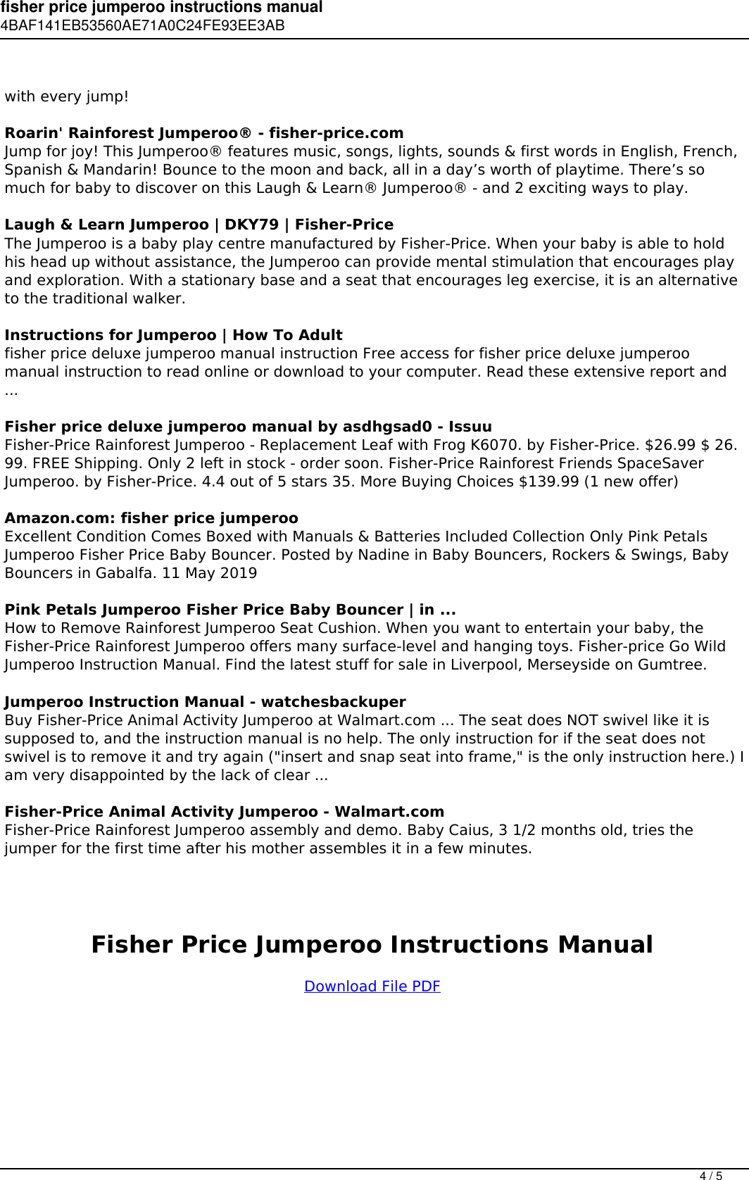 Page 4 of 5 - Fisher Price Jumperoo Instructions Manual