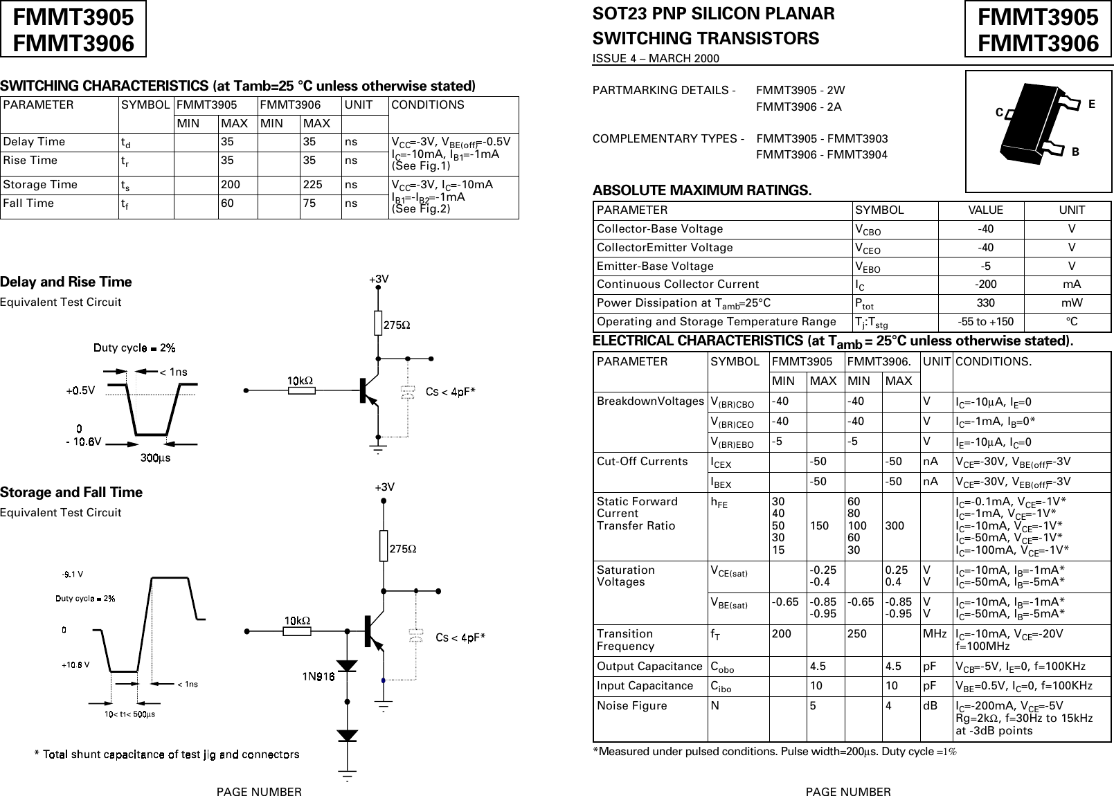 Page 1 of 3 - FMMT3905, FMMT3906 - Datasheet. Www.s-manuals.com. Zetex