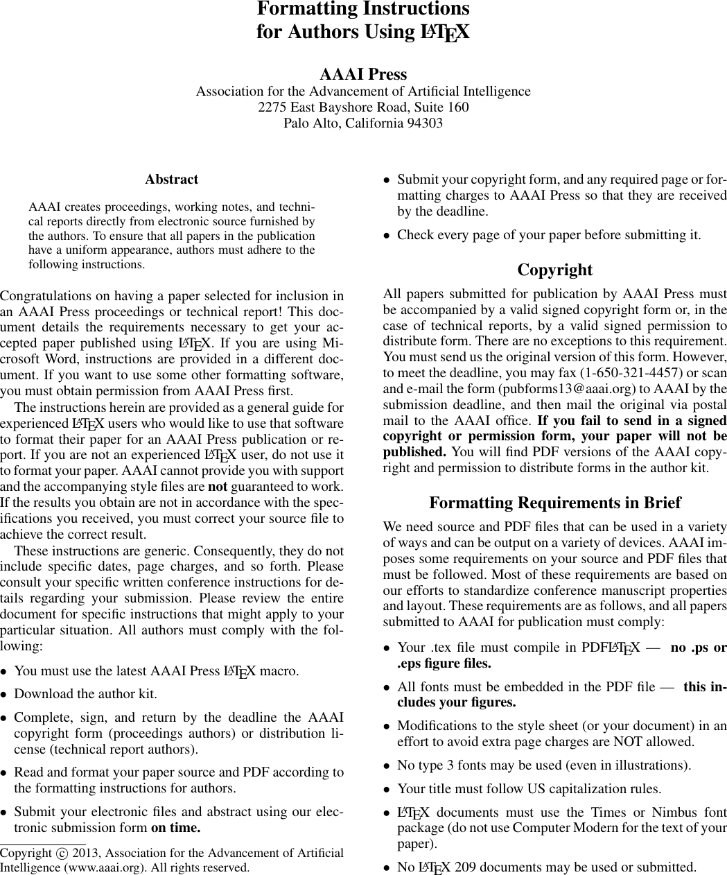 Insert Your Here Formatting instructions latex