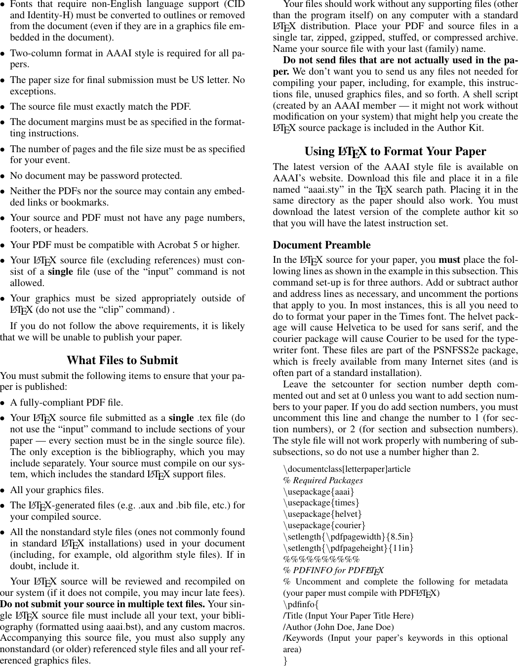 Insert Your Here Formatting instructions latex