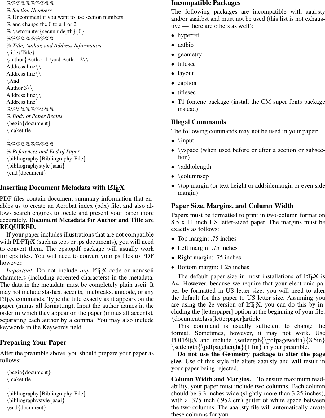 Insert Your Here Formatting instructions latex