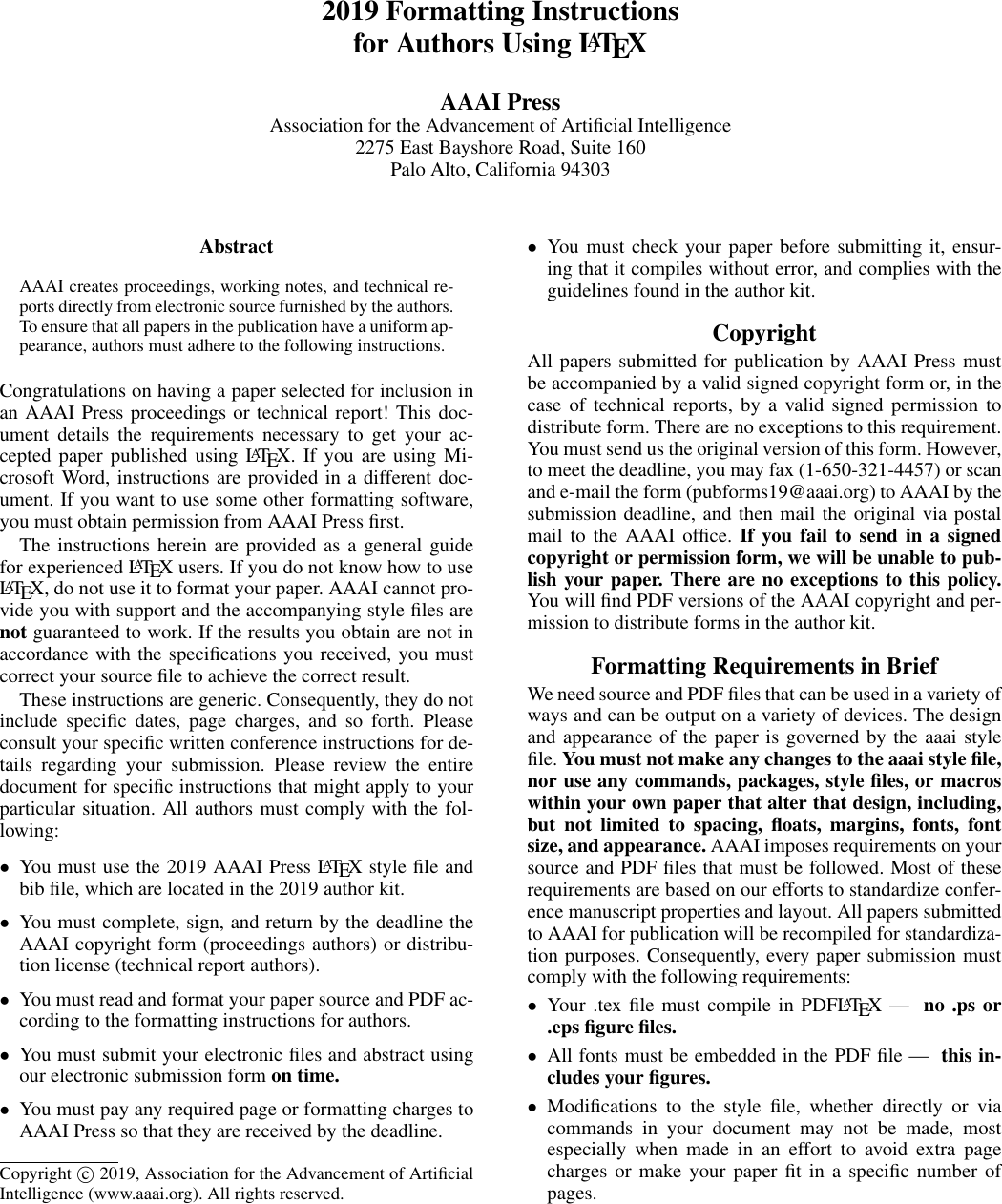 Page 1 of 11 - 2019 Formatting Instructions For Authors Using LaTeX Formatting-instructions-latex-2019