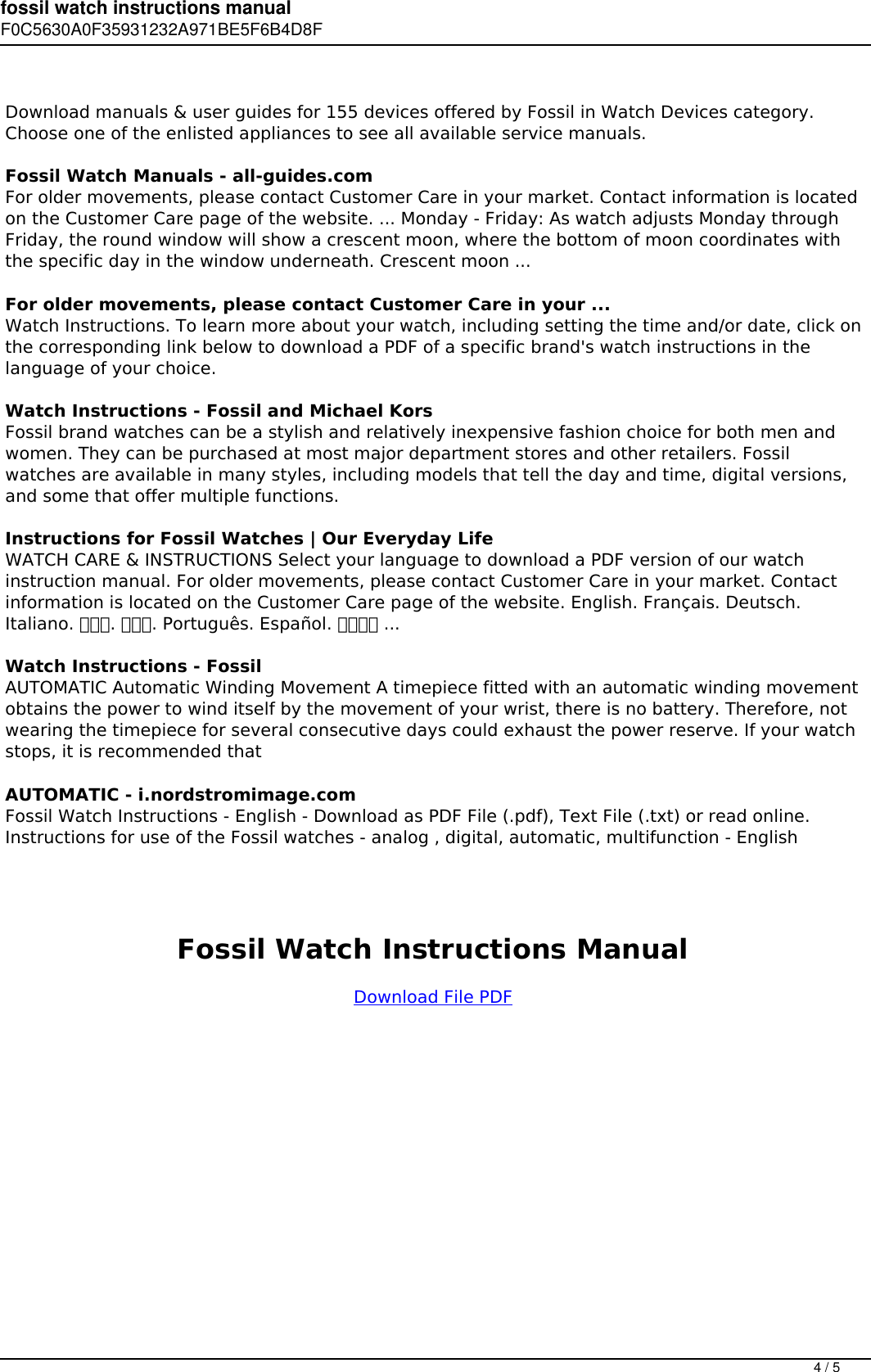 Page 4 of 5 - Fossil Watch Instructions Manual