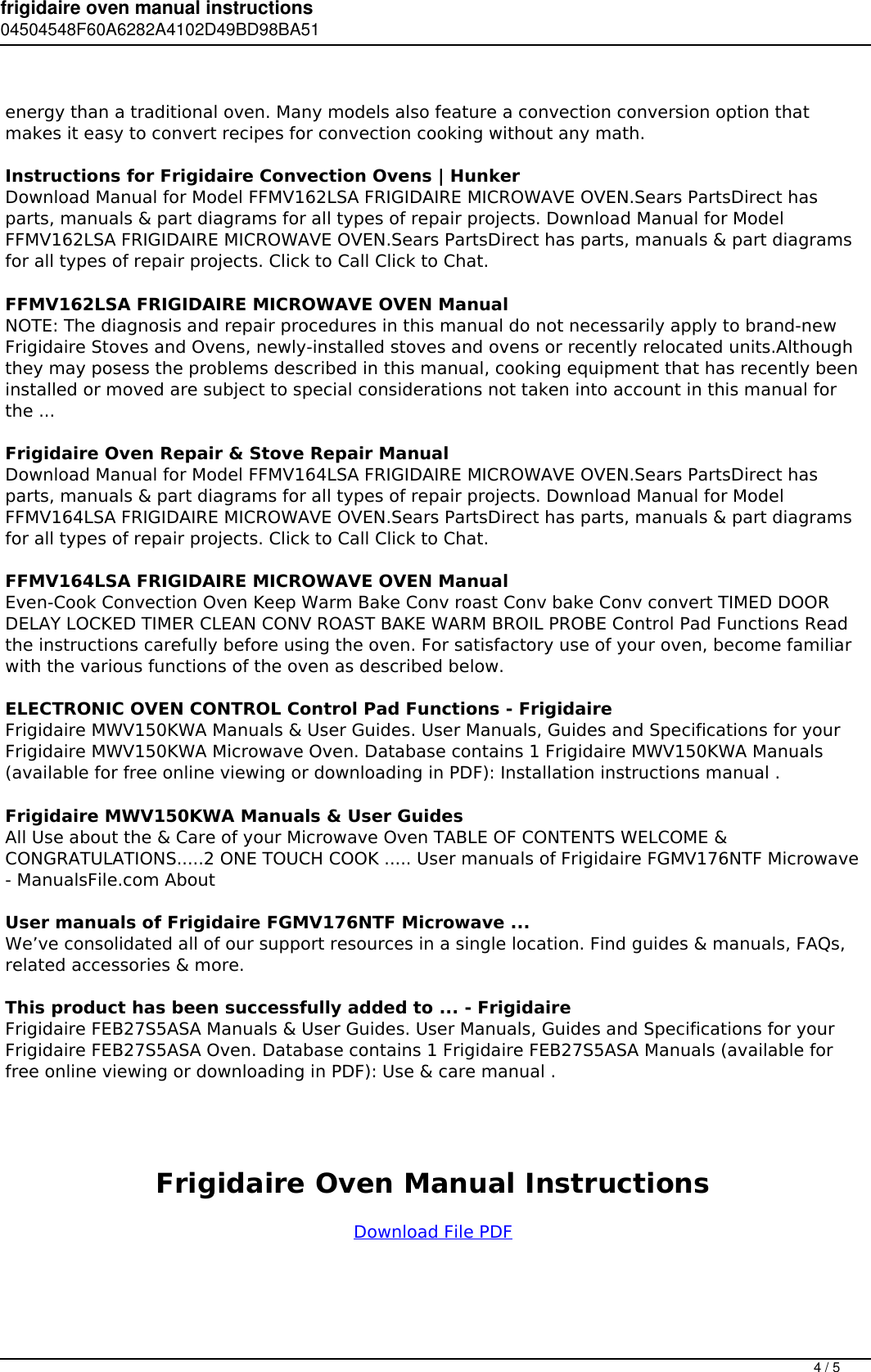 Page 4 of 5 - Frigidaire Oven Manual Instructions