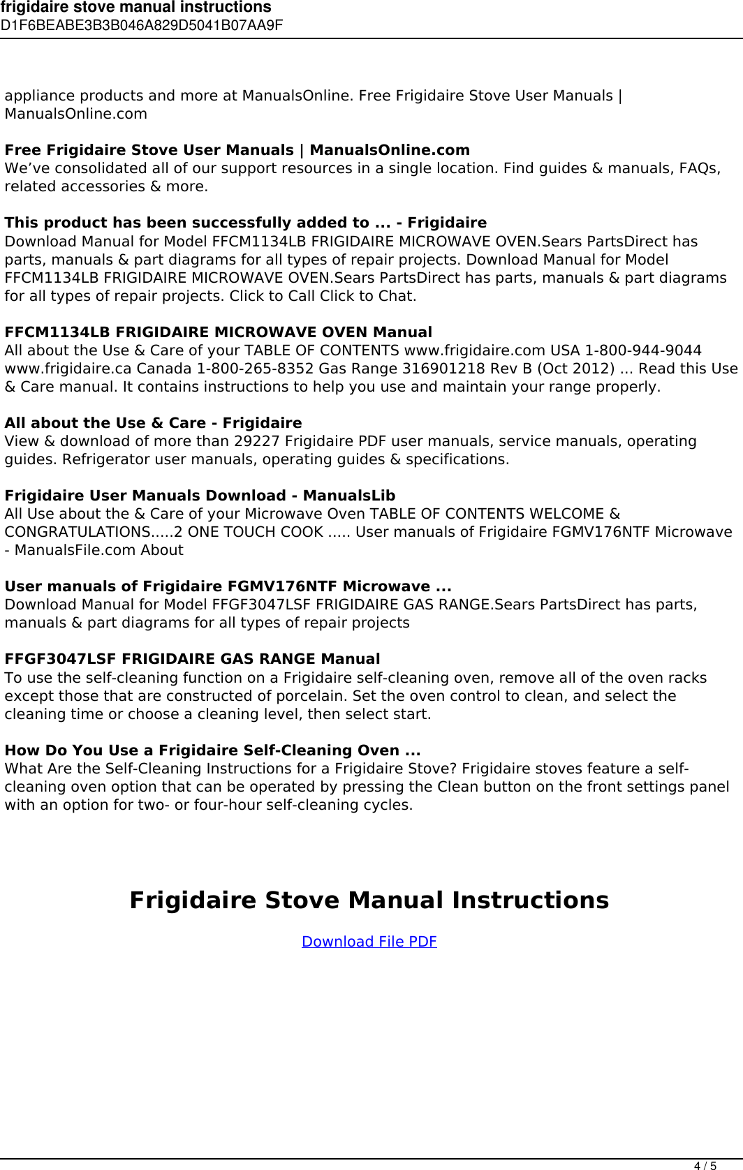 Page 4 of 5 - Frigidaire Stove Manual Instructions