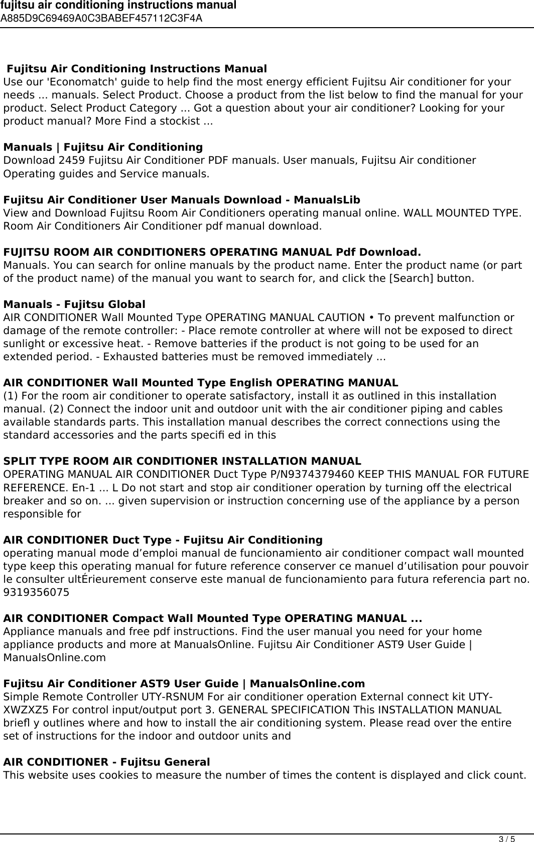 Page 3 of 5 - Fujitsu Air Conditioning Instructions Manual