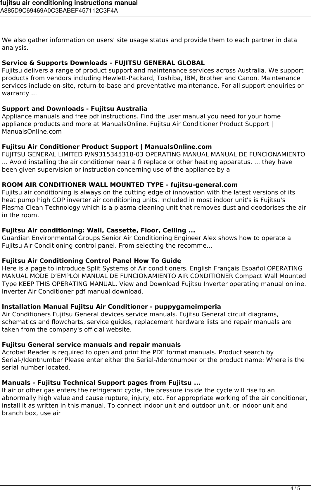 Page 4 of 5 - Fujitsu Air Conditioning Instructions Manual