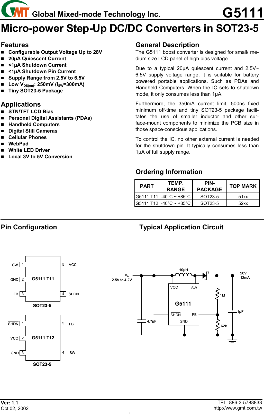 Page 1 of 9 - G5111 - Datasheet. Www.s-manuals.com. R1.1 Gmt