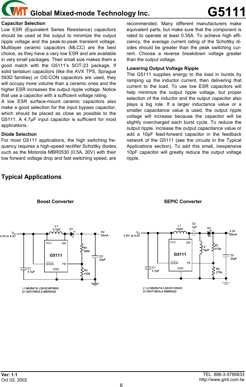 Page 6 of 9 - G5111 - Datasheet. Www.s-manuals.com. R1.1 Gmt