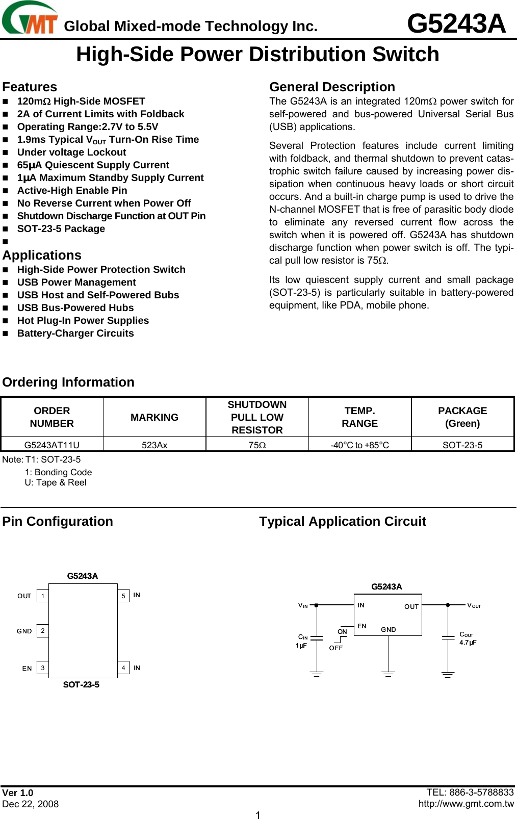 Page 1 of 2 - G5243A - Datasheet. Www.s-manuals.com. Gmt