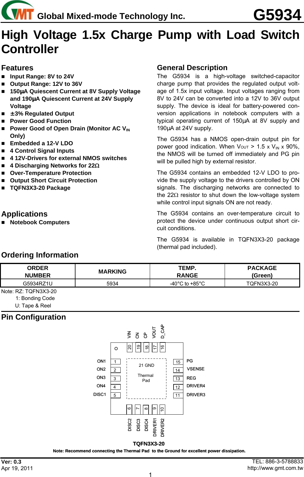 Page 1 of 2 - G5934 - Datasheet. Www.s-manuals.com. Gmt