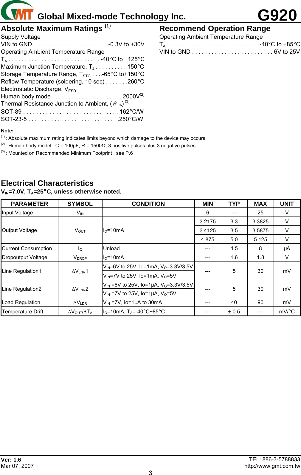 Page 3 of 9 - G920 - Datasheet. Www.s-manuals.com. Gmt
