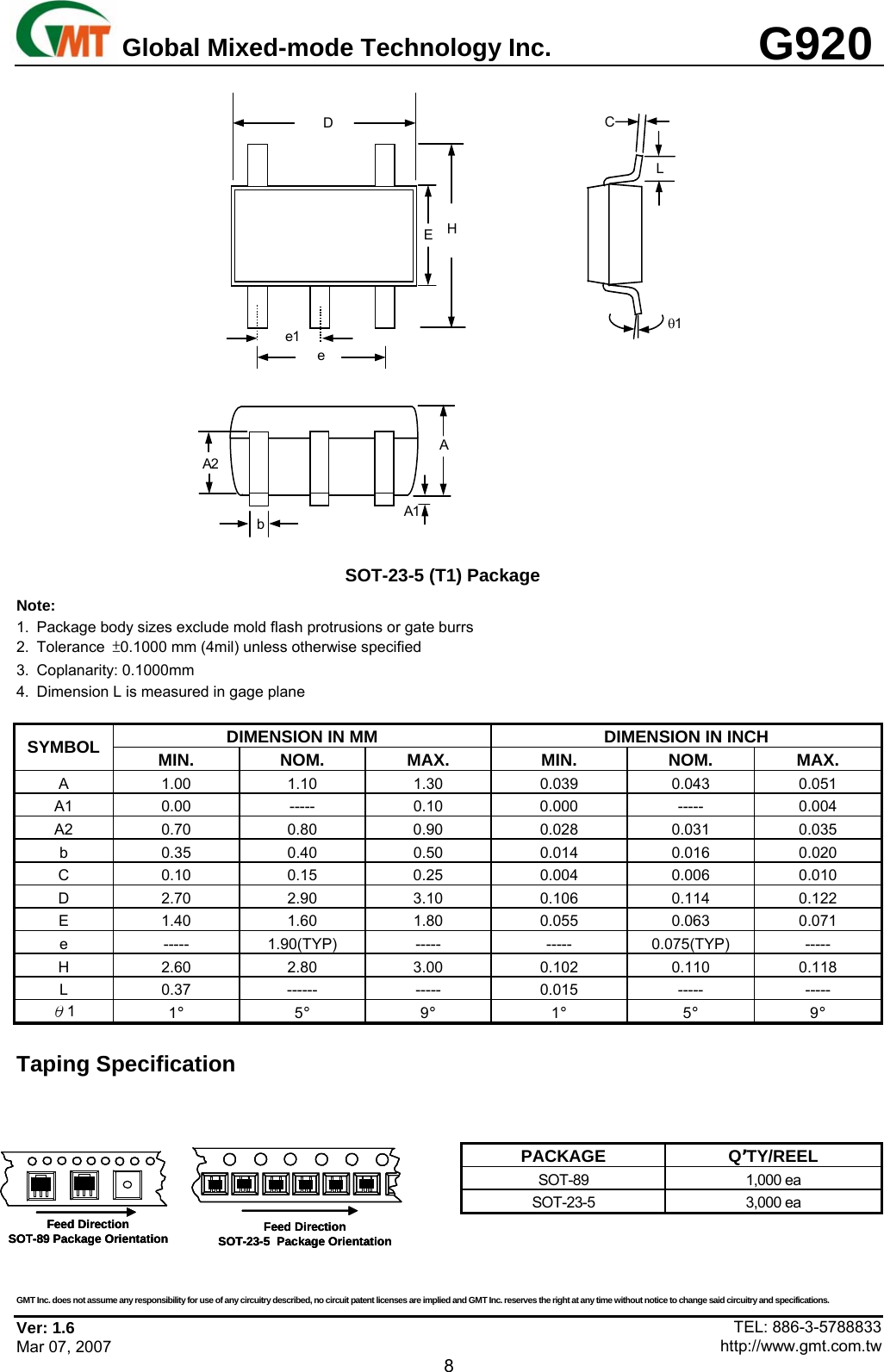 Page 8 of 9 - G920 - Datasheet. Www.s-manuals.com. Gmt