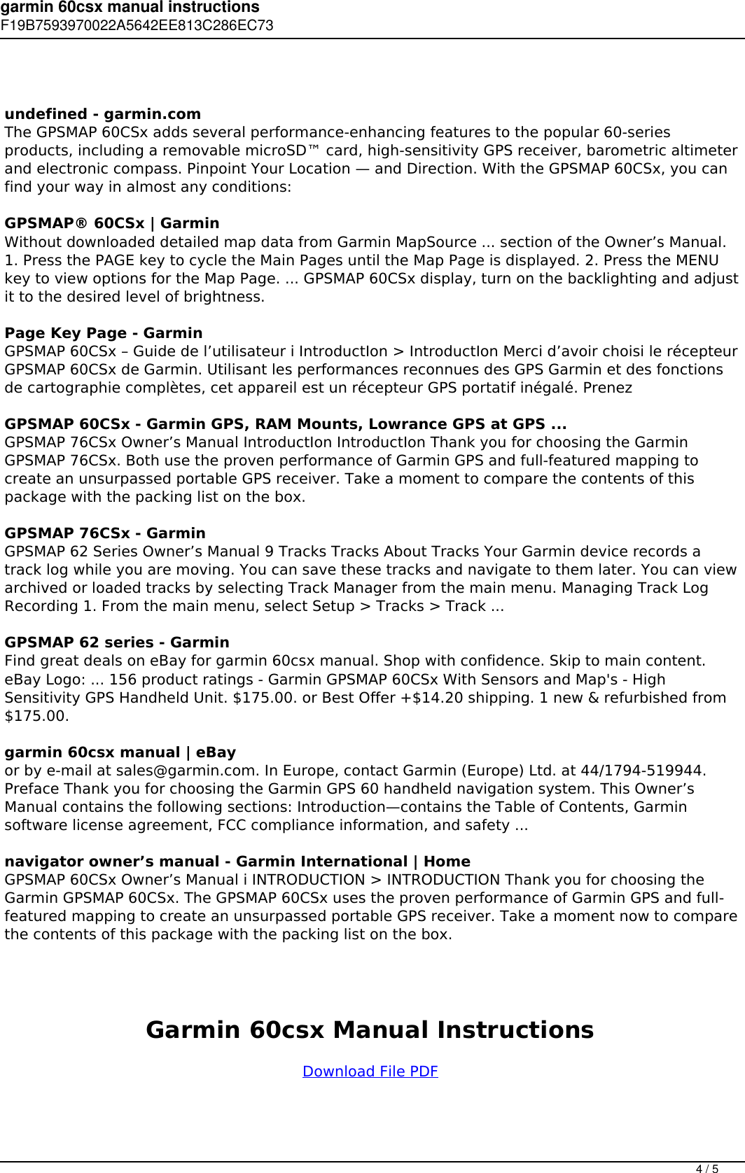 Page 4 of 5 - Garmin 60csx Manual Instructions