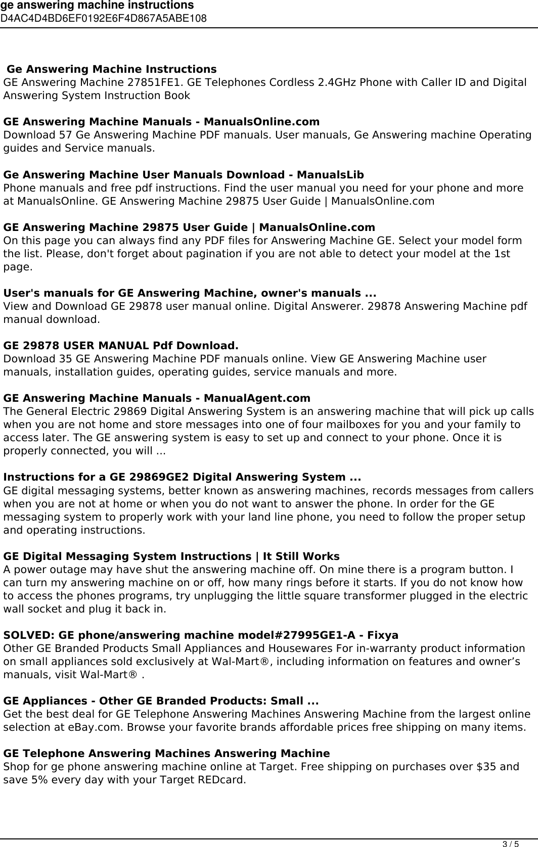 Page 3 of 5 - Ge Answering Machine Instructions