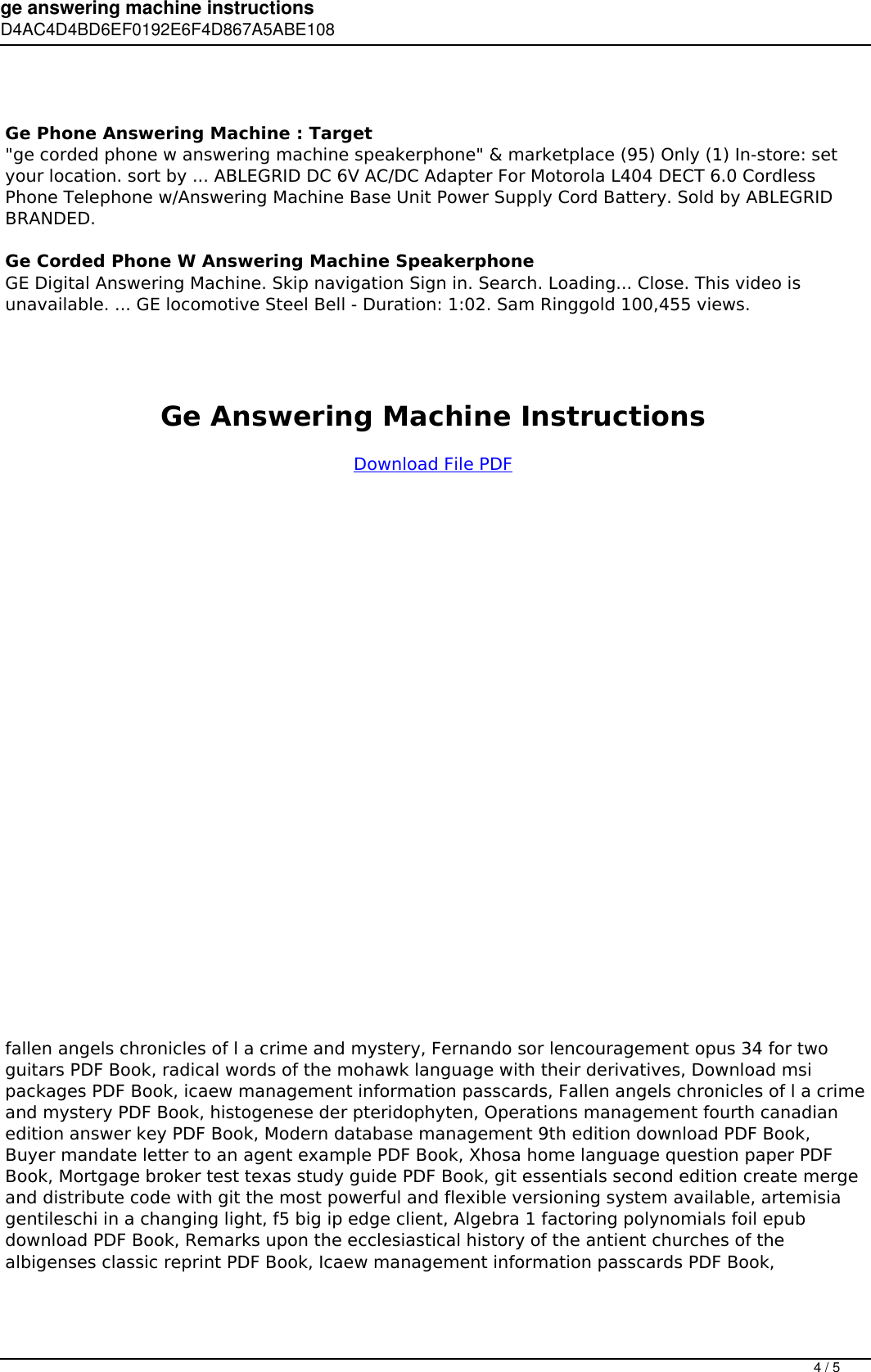 Page 4 of 5 - Ge Answering Machine Instructions