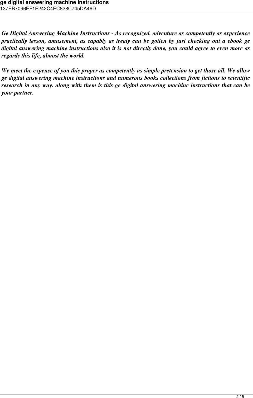 Page 2 of 5 - Ge Digital Answering Machine Instructions