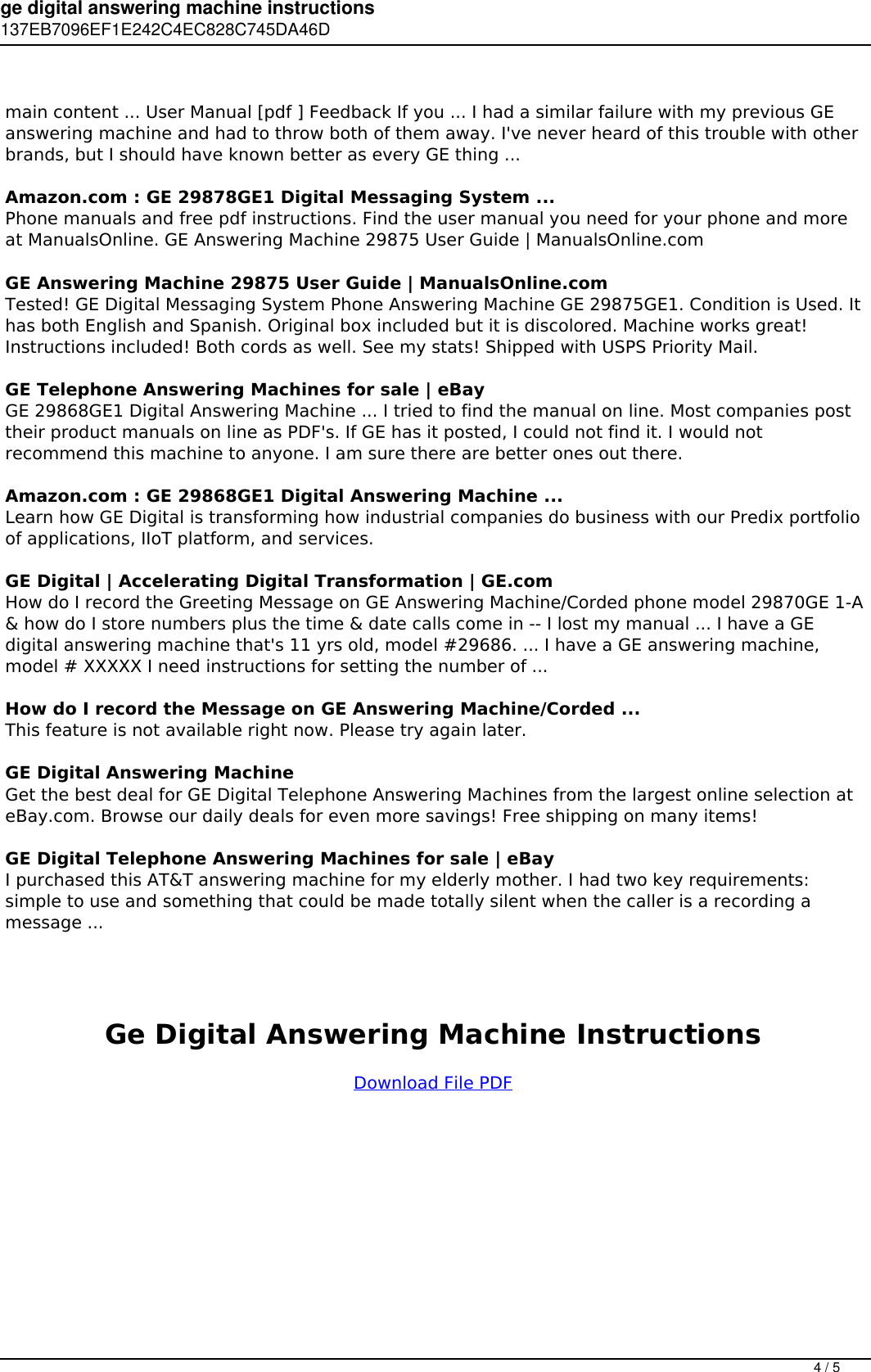 Page 4 of 5 - Ge Digital Answering Machine Instructions