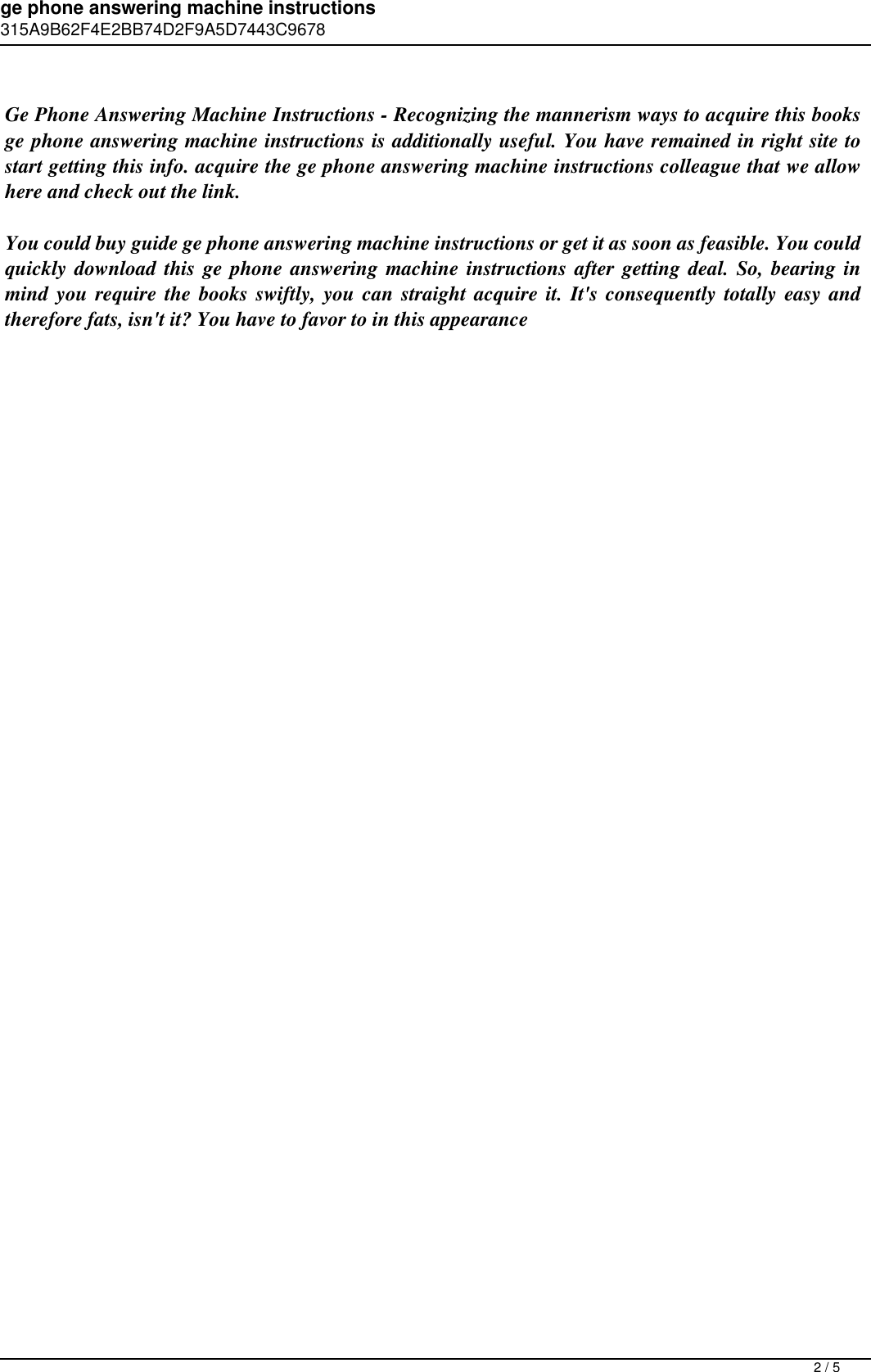Page 2 of 5 - Ge Phone Answering Machine Instructions