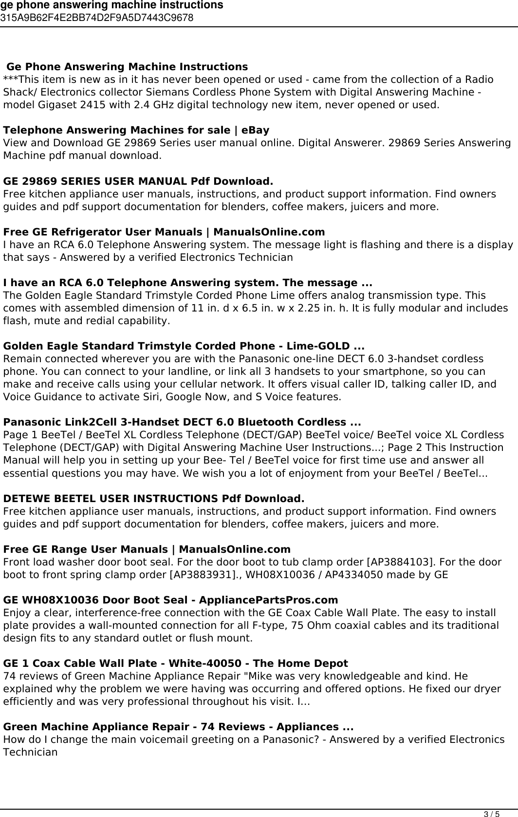 Page 3 of 5 - Ge Phone Answering Machine Instructions